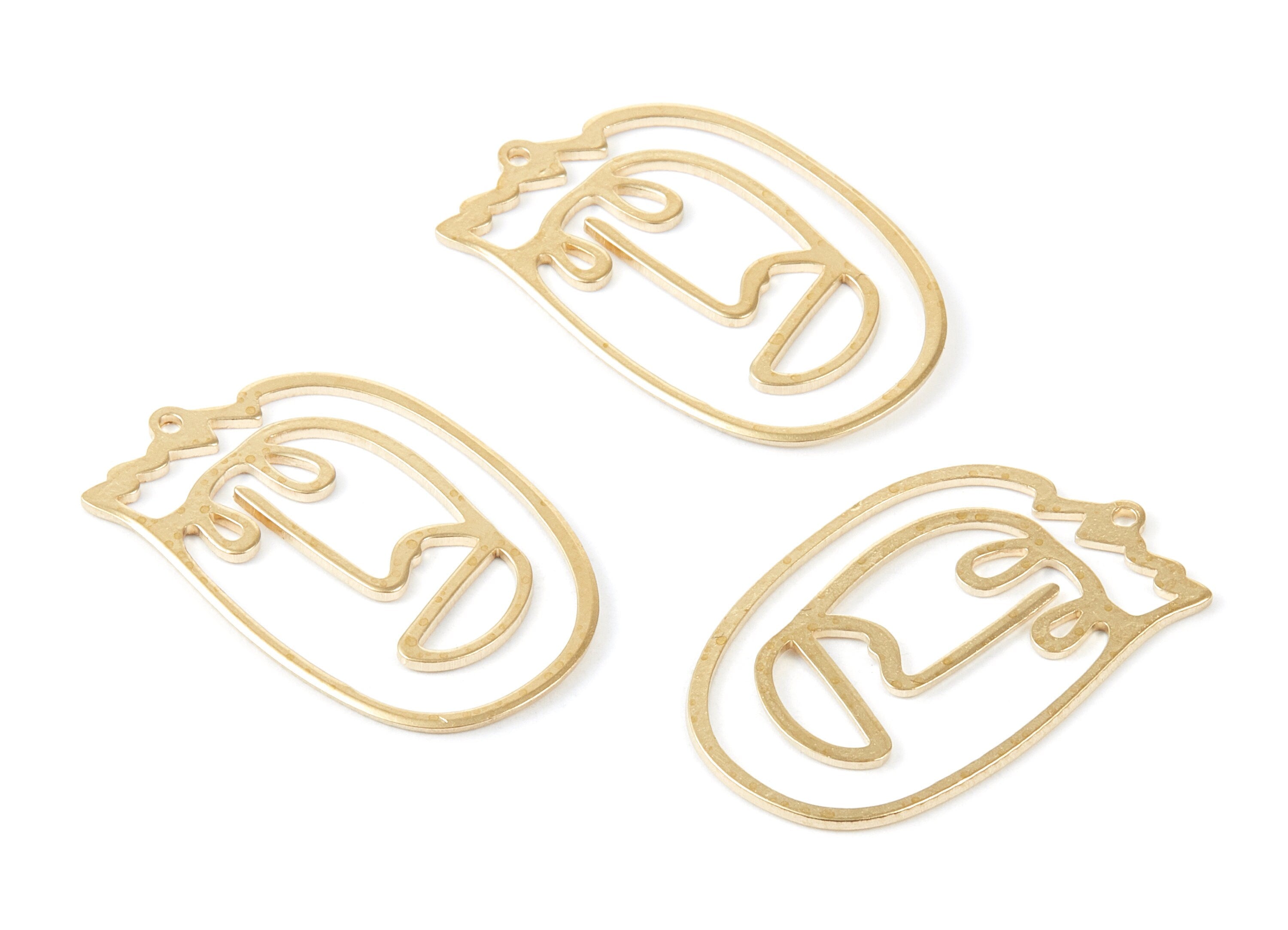 Brass Face Charms - Face Shaped Raw Brass Pendant - Brass Earring Findings - Jewelry Supplies - 34.6x21.6x0.96mm - PP2102 - DOMEDBAZAAR
