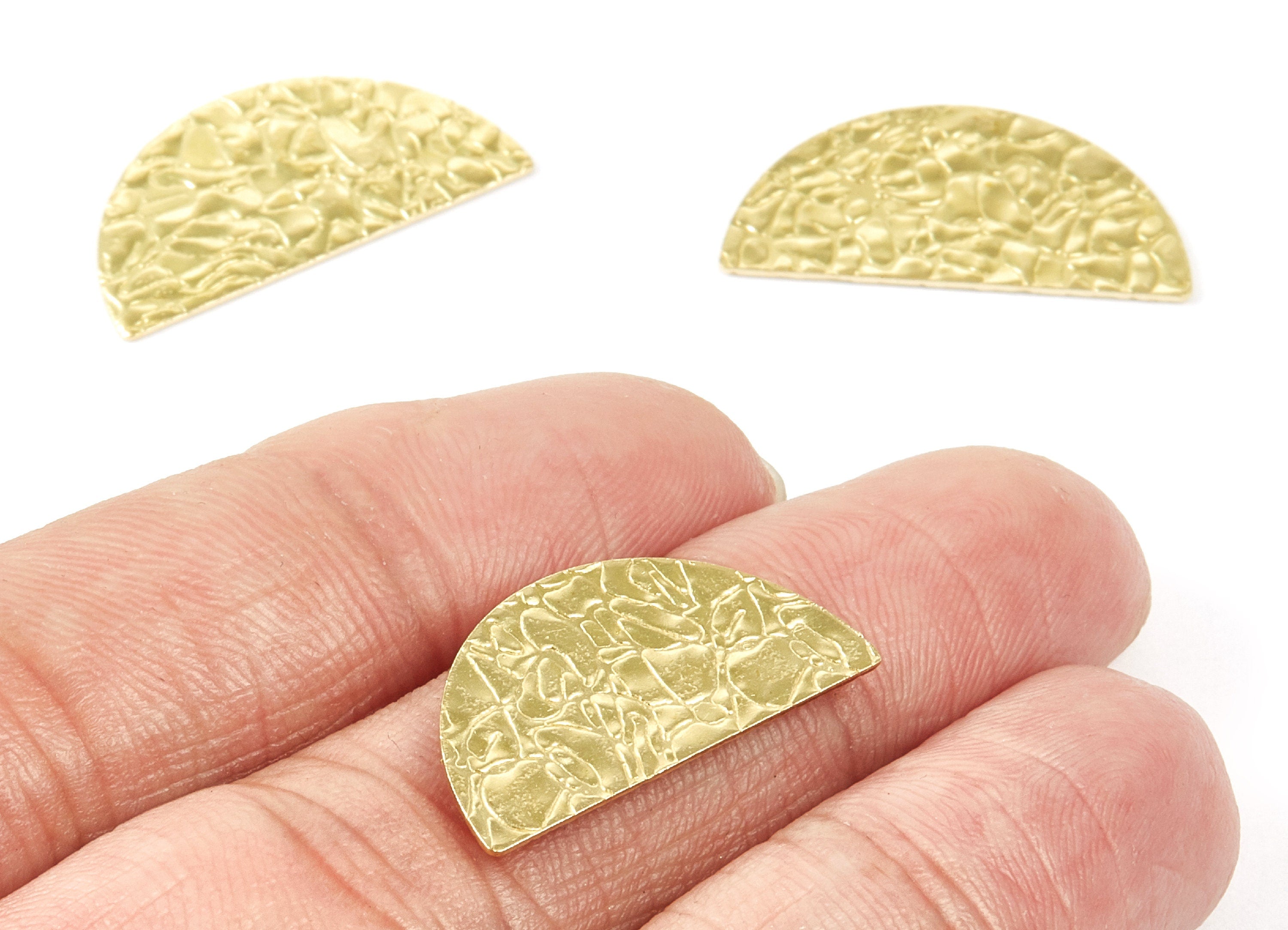 Brass Hammering Half Round Charms - Hammering Half Round Raw Brass Pendant - Jewelry Supplies - 25x12.42x0.67mm - PP2112 - DOMEDBAZAAR