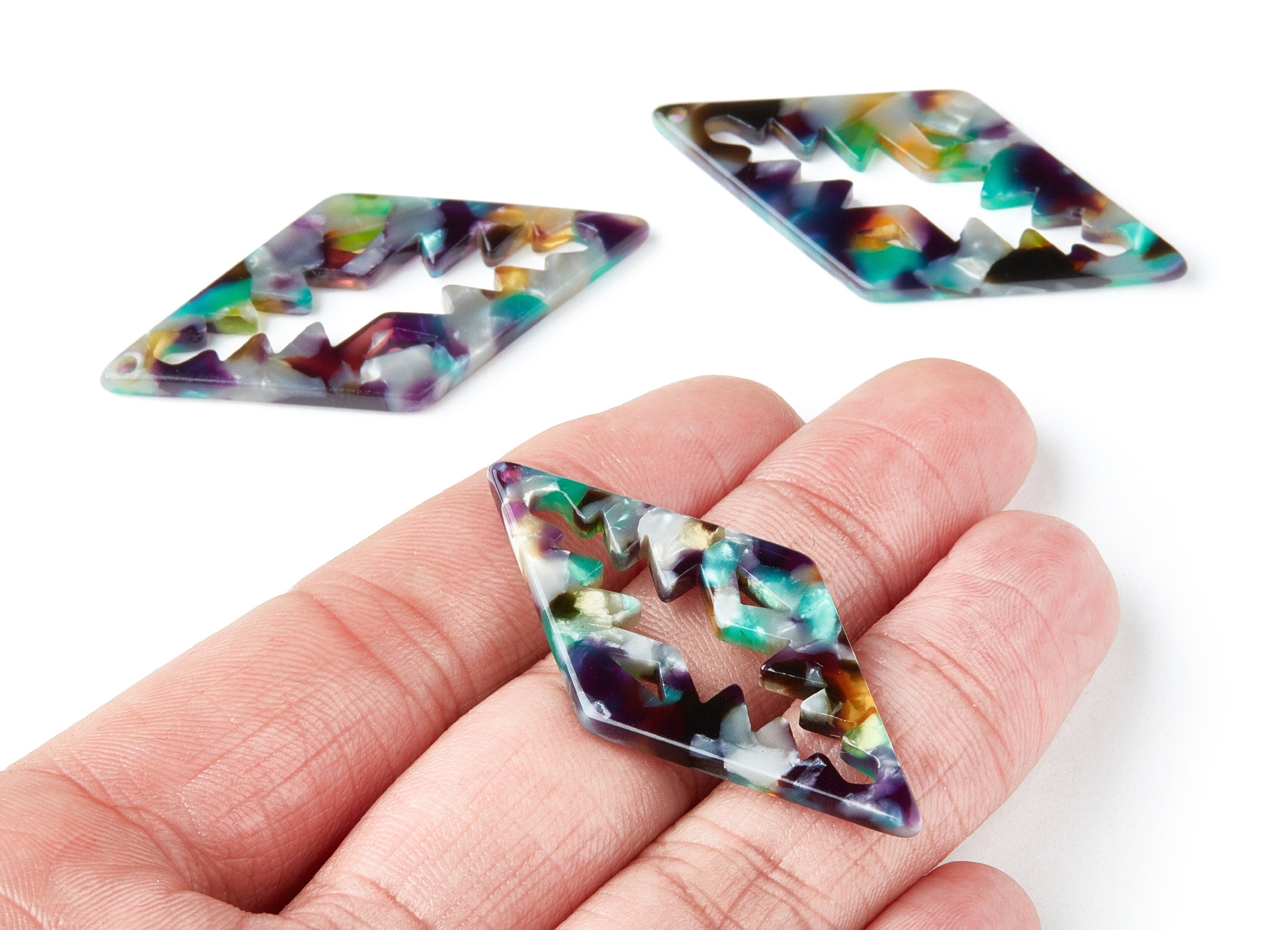 Acetate Rhombus Earring Charm - Rhombus Shaped Pendant - Earring Findings - Jewelry Supplies - Color Code: A50 - 50.3x24.5x2.78mm - AC1373B - DOMEDBAZAAR