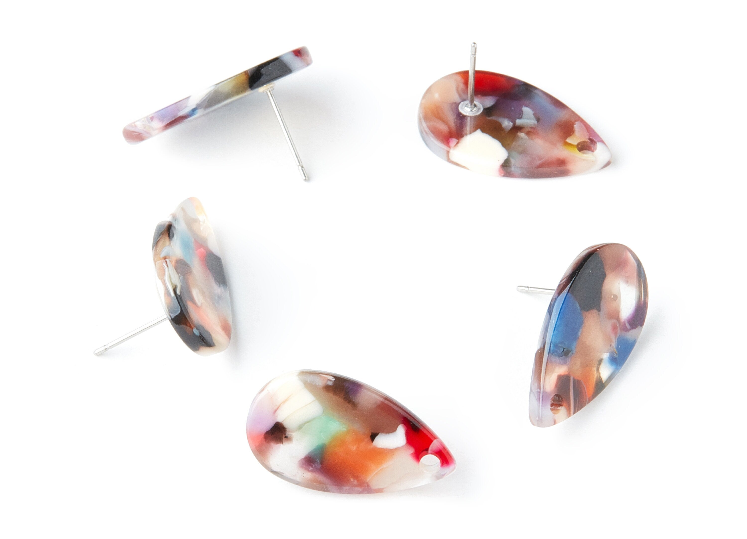 Acetate Acrylic Earring Post Charms - Tortoise Shell Earrings - Drop Shaped Stud - Color Code: A58 - 23.45x13.68x2.44mm - AC1321F - DOMEDBAZAAR