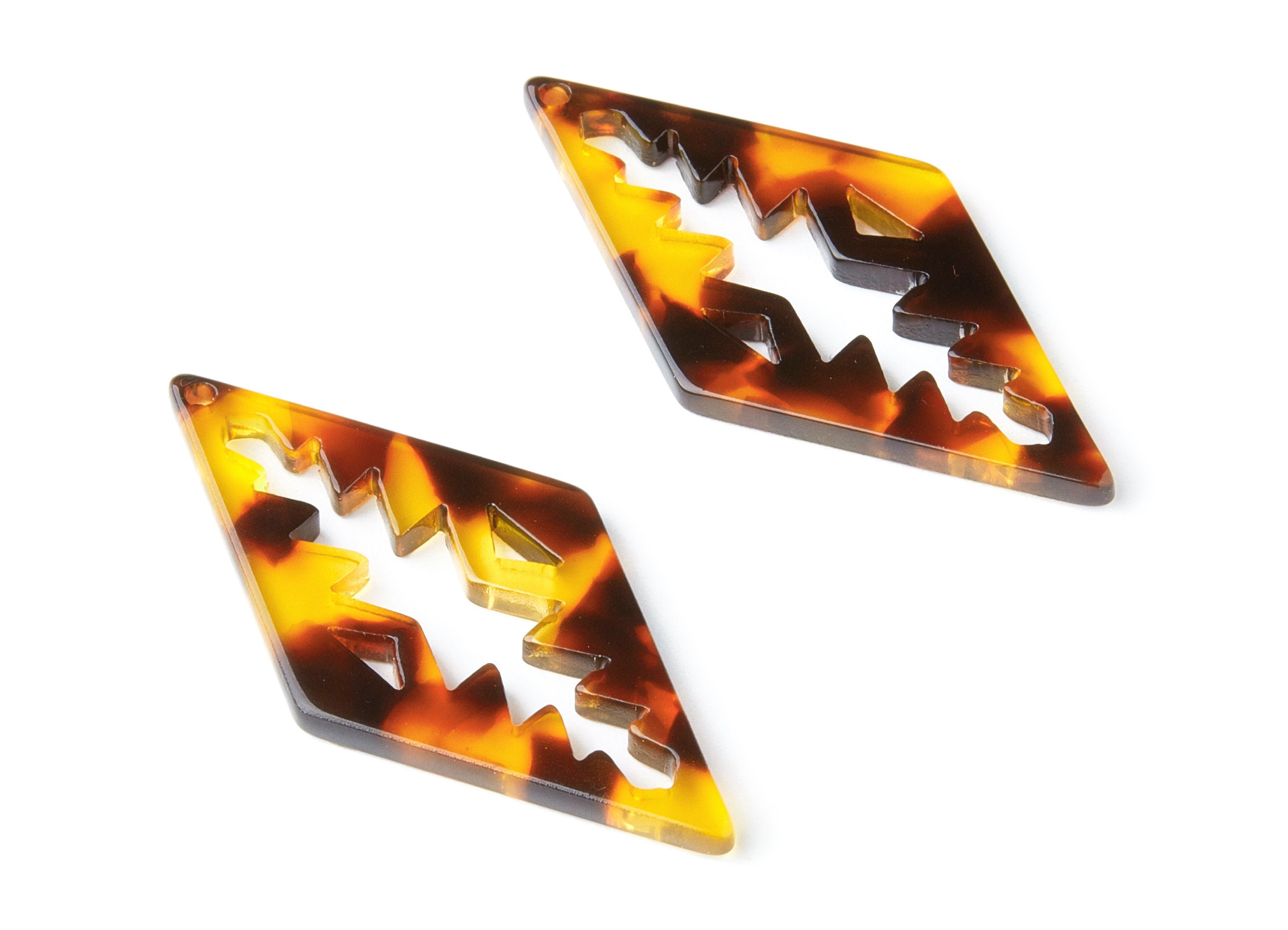 Acetate Acrylic Rhombus Earring Charm - Tortoise Shell - Rhombus Pendant - Jewelry Supplies - Color Code: A05 - 50.3x24.5x2.78mm - AC1373Y - DOMEDBAZAAR