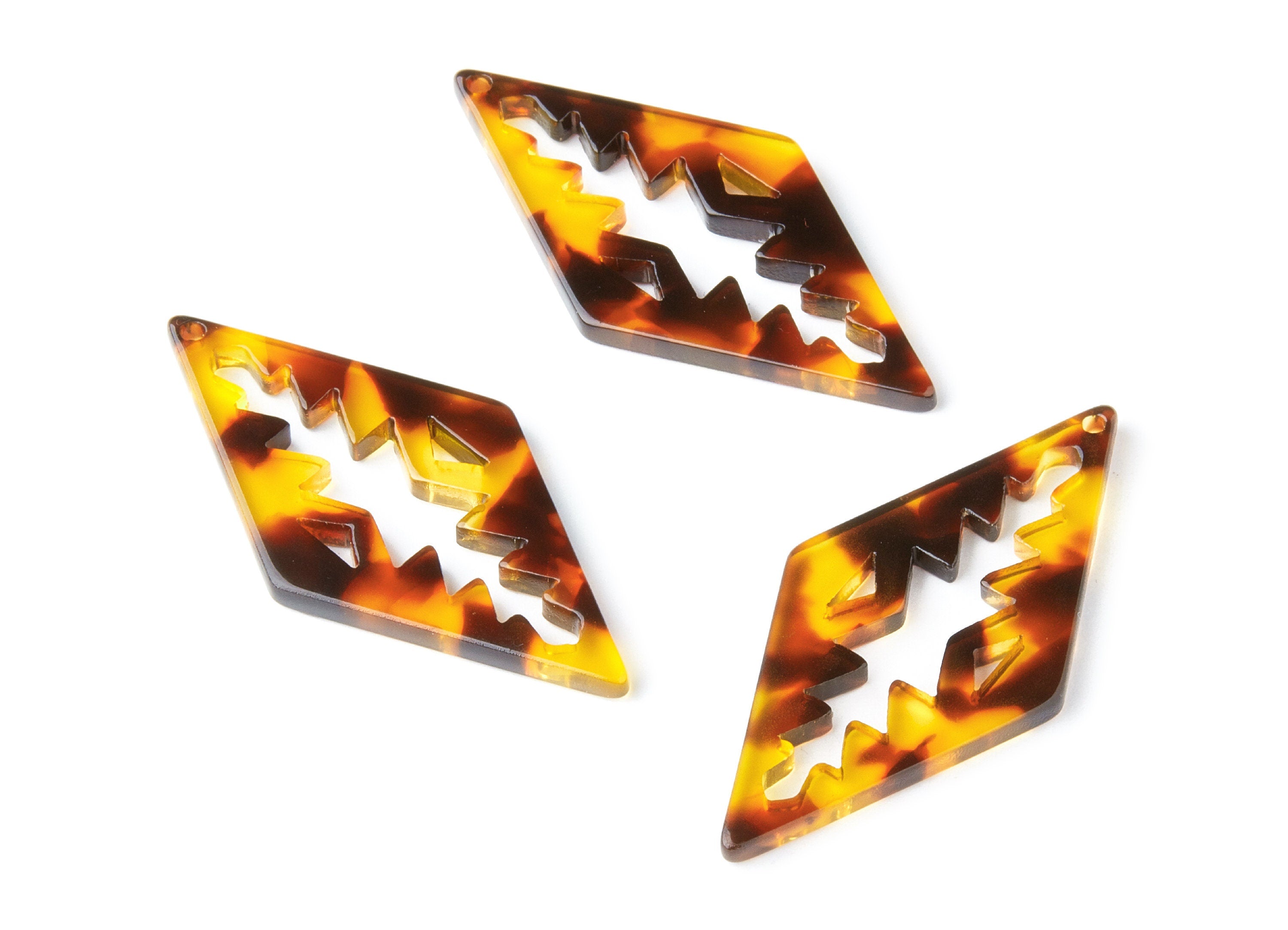 Acetate Acrylic Rhombus Earring Charm - Tortoise Shell - Rhombus Pendant - Jewelry Supplies - Color Code: A05 - 50.3x24.5x2.78mm - AC1373Y - DOMEDBAZAAR