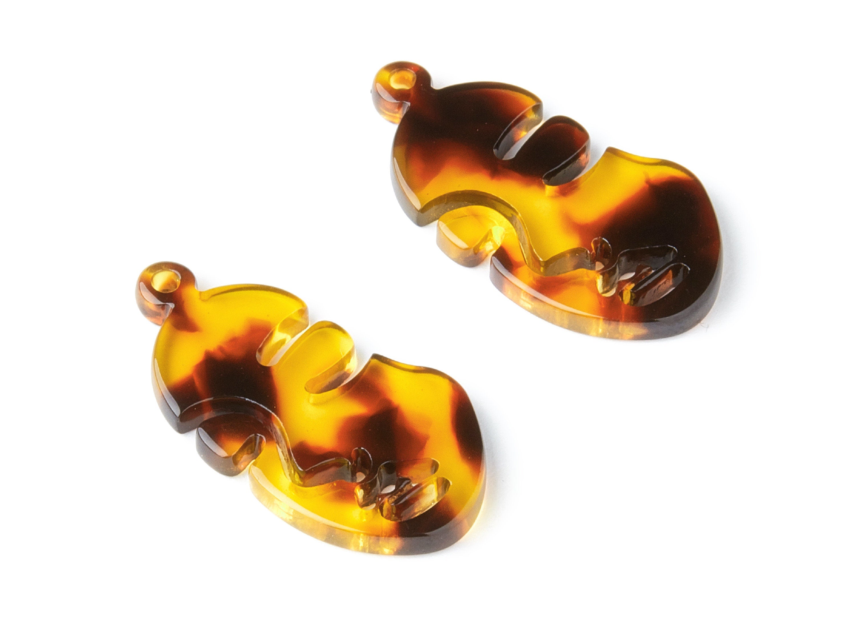 Acetate Acrylic Earring Charm - Tortoise Shell Earrings - Face Shaped Pendant - 1 Hole - Color Code:A05 - 33.56x17.33x2.94mm - AC1369Y - DOMEDBAZAAR