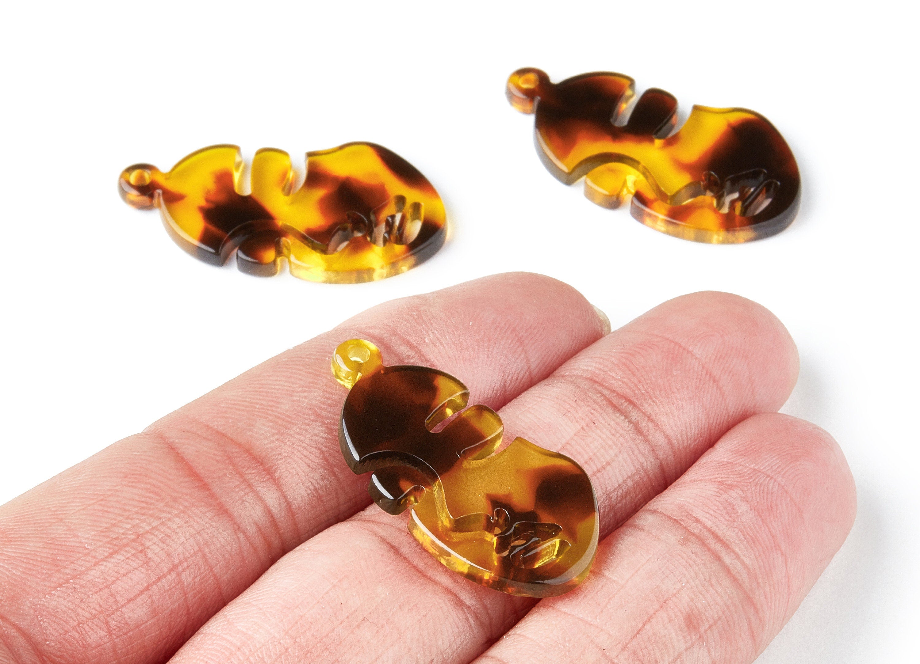 Acetate Acrylic Earring Charm - Tortoise Shell Earrings - Face Shaped Pendant - 1 Hole - Color Code:A05 - 33.56x17.33x2.94mm - AC1369Y - DOMEDBAZAAR