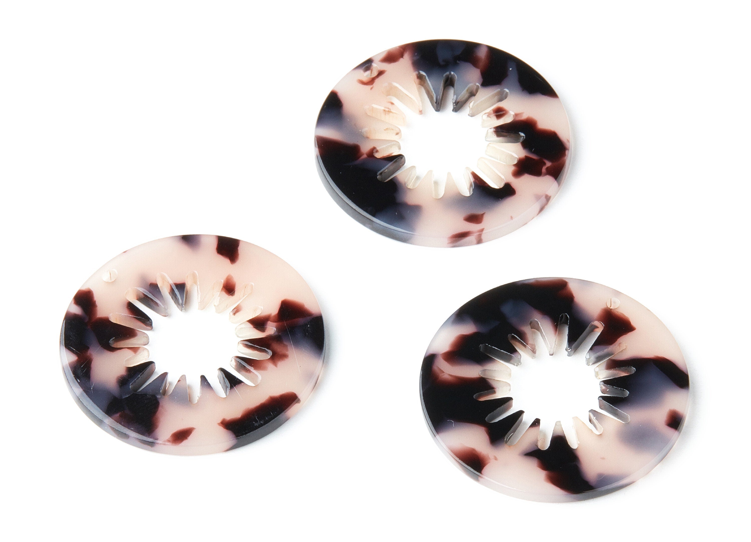 Acetate Acrylic Earring Charms - Blonde Tortoise Shell Earrings - Circle Shaped Pendant - Color Code: A06 - 34.6x34.6x2.6mm - AC1397D - DOMEDBAZAAR