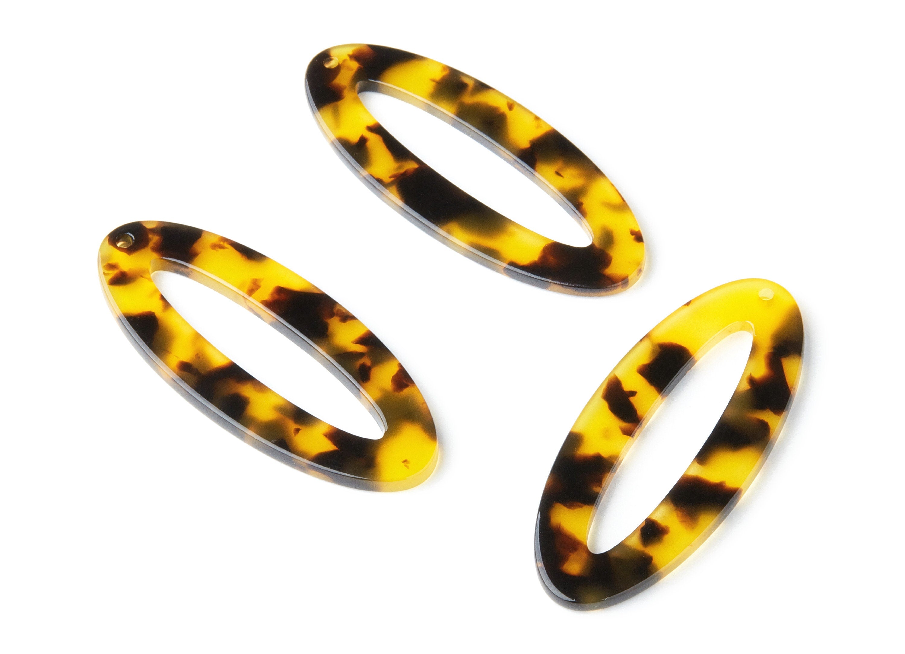 Acetate Acrylic Earring Charms - Tortoise Shell Earrings - Oval Pendant - Jewelry Supplies - Color Code: A02 - 49.63x20.7x2.62mm - AC1398E - DOMEDBAZAAR