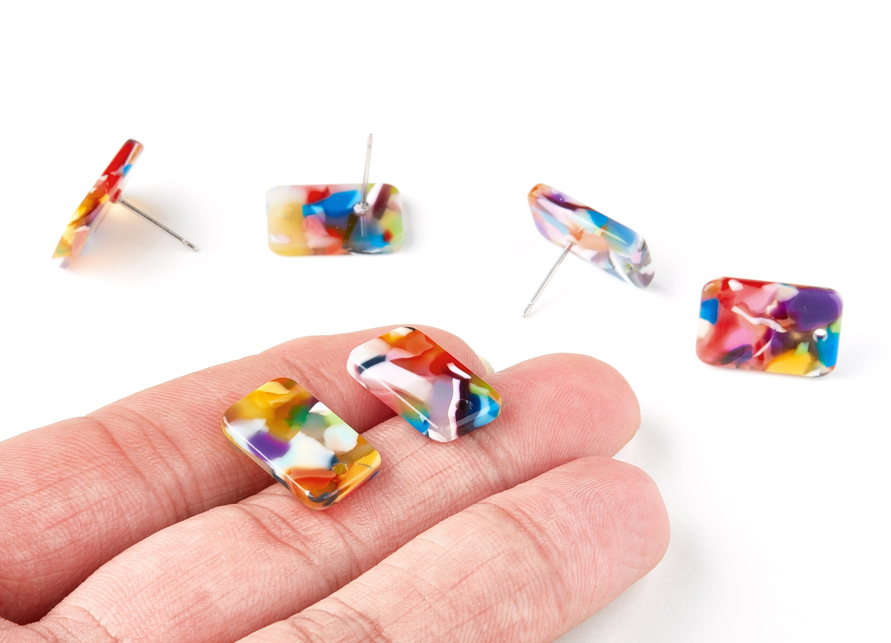 Acetate Acrylic Earring Post Charms - Stud Earring Charms - Square Shaped Earrings - Color Code: A21 - 16.9x10.9x2.7mm - AC1579-A21 - DOMEDBAZAAR