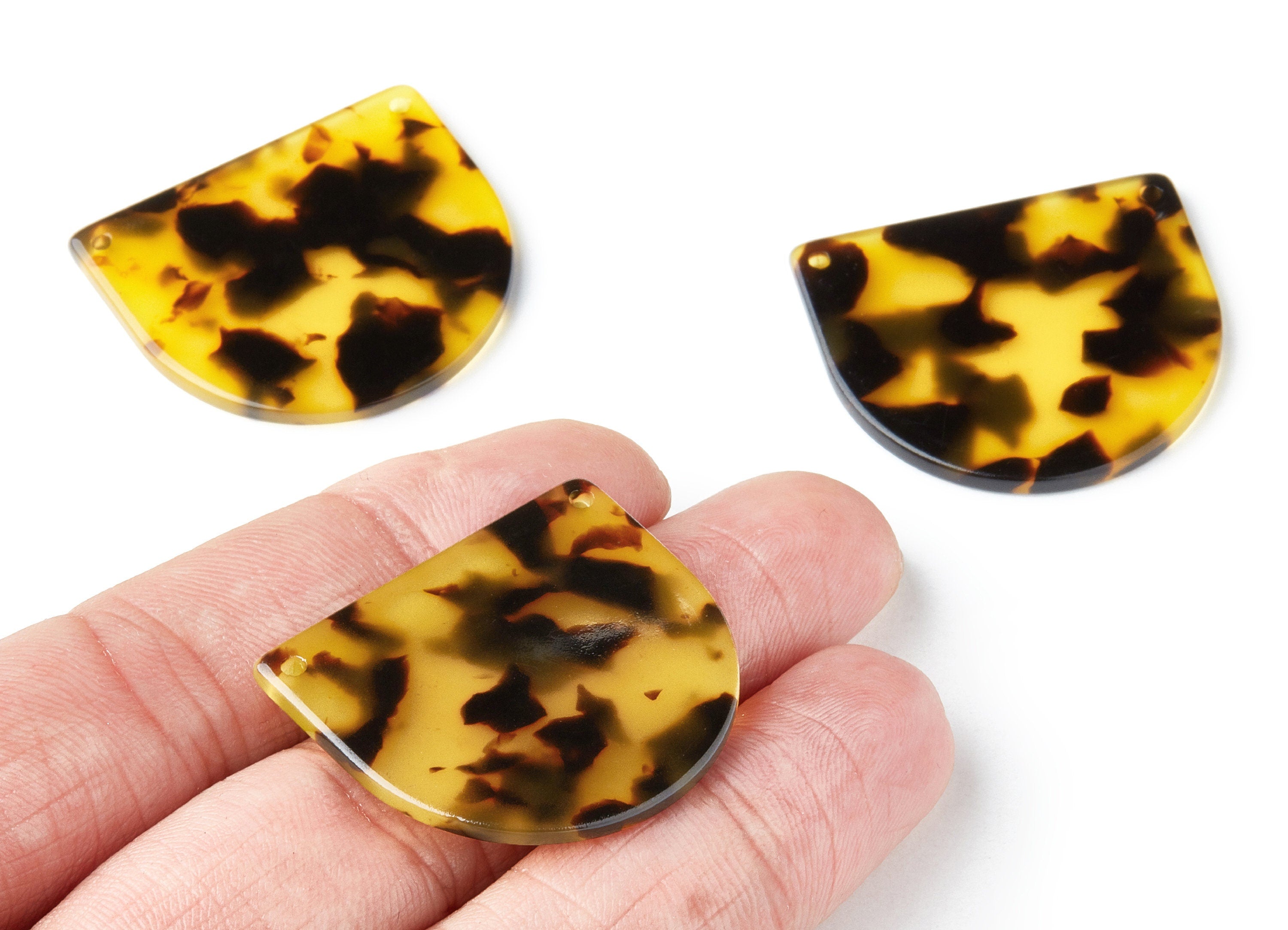 Acetate D Charms - Tortoise Shell Earrings - Domed Pendant - Jewelry Making Supplies - Color Code: A02 - 29.5x34.3x2.48mm - AC1635-A02 - DOMEDBAZAAR