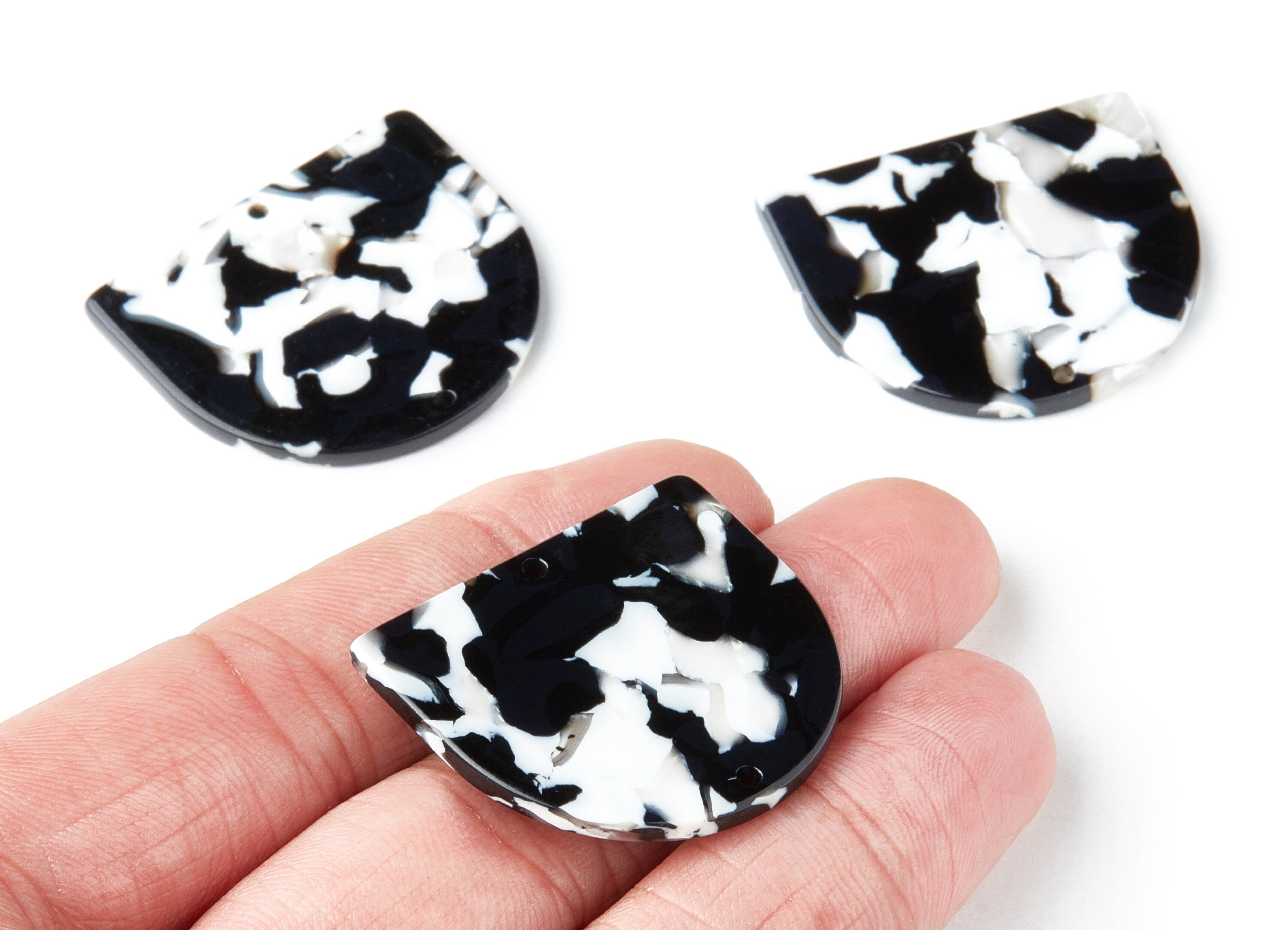 Acetate Acrylic Earring Charm - Tortoise Shell Earrings - D Shaped Pendant - 2 Holes - Color Code:A261 - 29.5x34.3x2.48mm - AC1634-A261 - DOMEDBAZAAR
