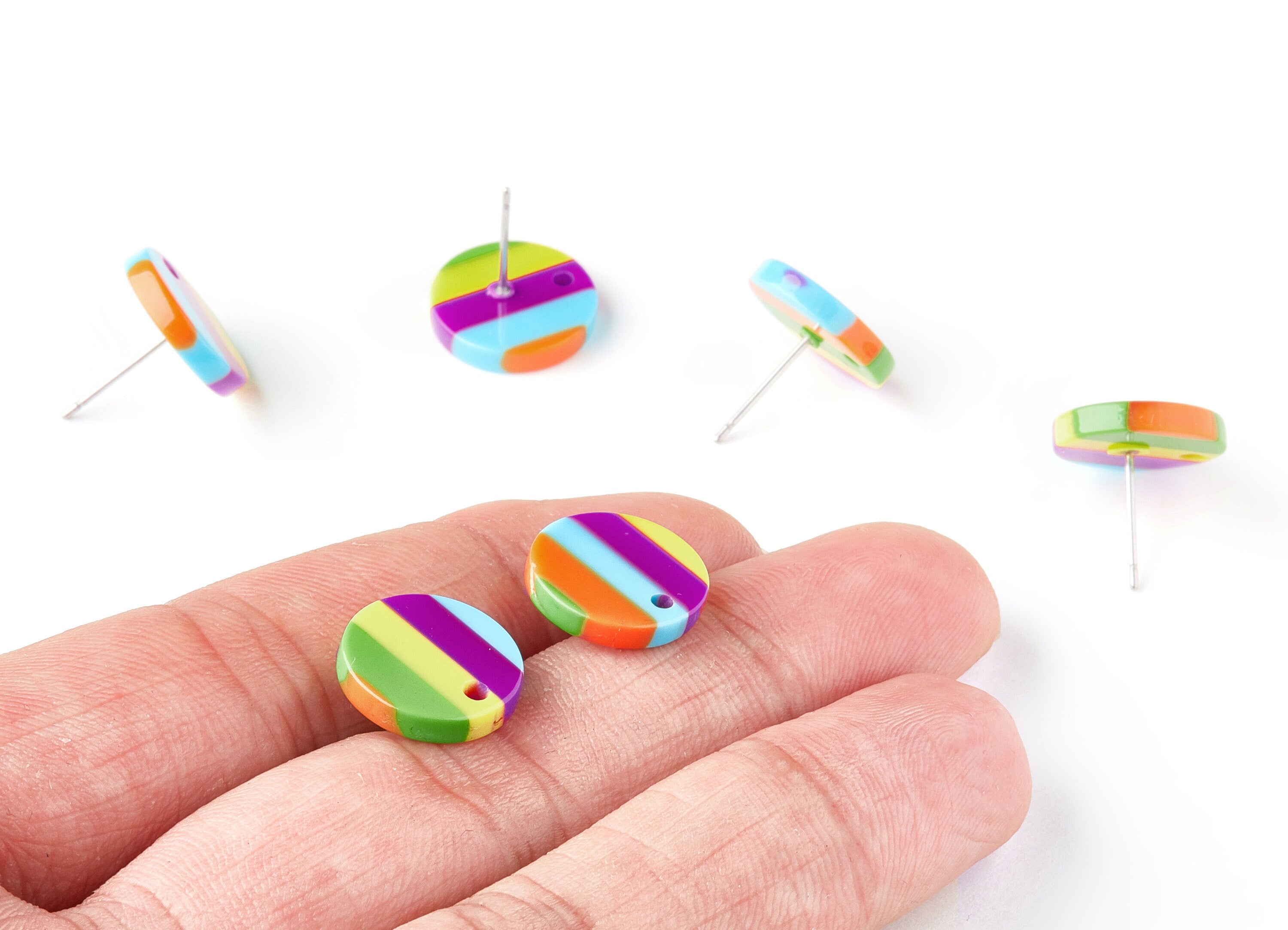 Acetate Round Earring Post - Acrylic Circle Earring Stud - Earring Post - Jewelry Supplies - Color Code: A113 - 13.5x13.5x2.65mm - AC1204G - DOMEDBAZAAR