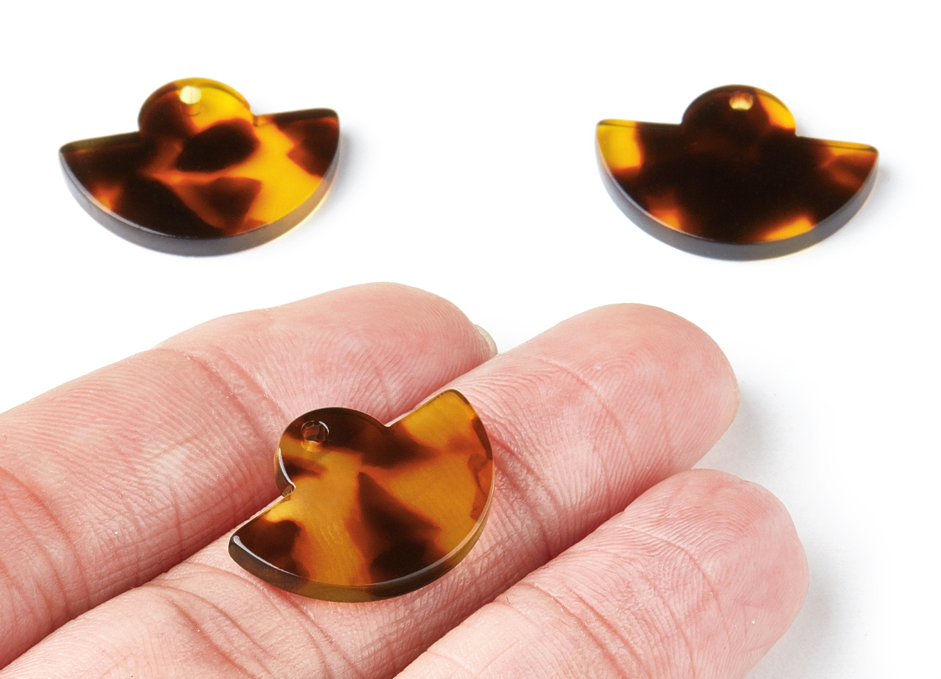 Acetate Acrylic Earring Charm - Tortoise Shell Earrings - Fan Pendant - Jewelry Supplies - Color Code:A05 - 23.64x17.3x2.83mm - AC1376C - DOMEDBAZAAR