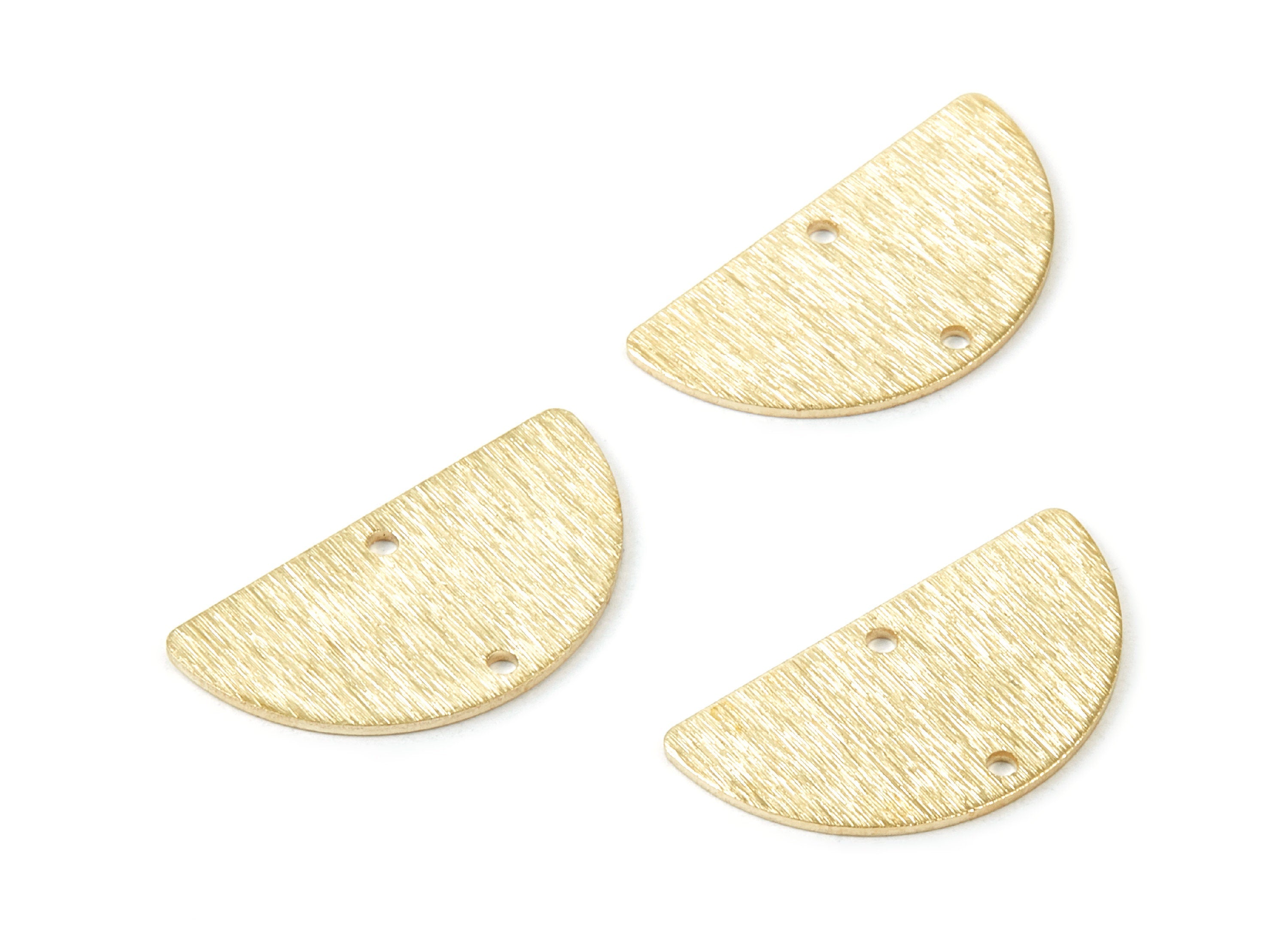 Brass Half Moon Textured Charms - Textured Half Moon Raw Brass Connector With 2 Holes - Jewellery Supplies - 24.5x13x0.83mm - PP1758 - DOMEDBAZAAR