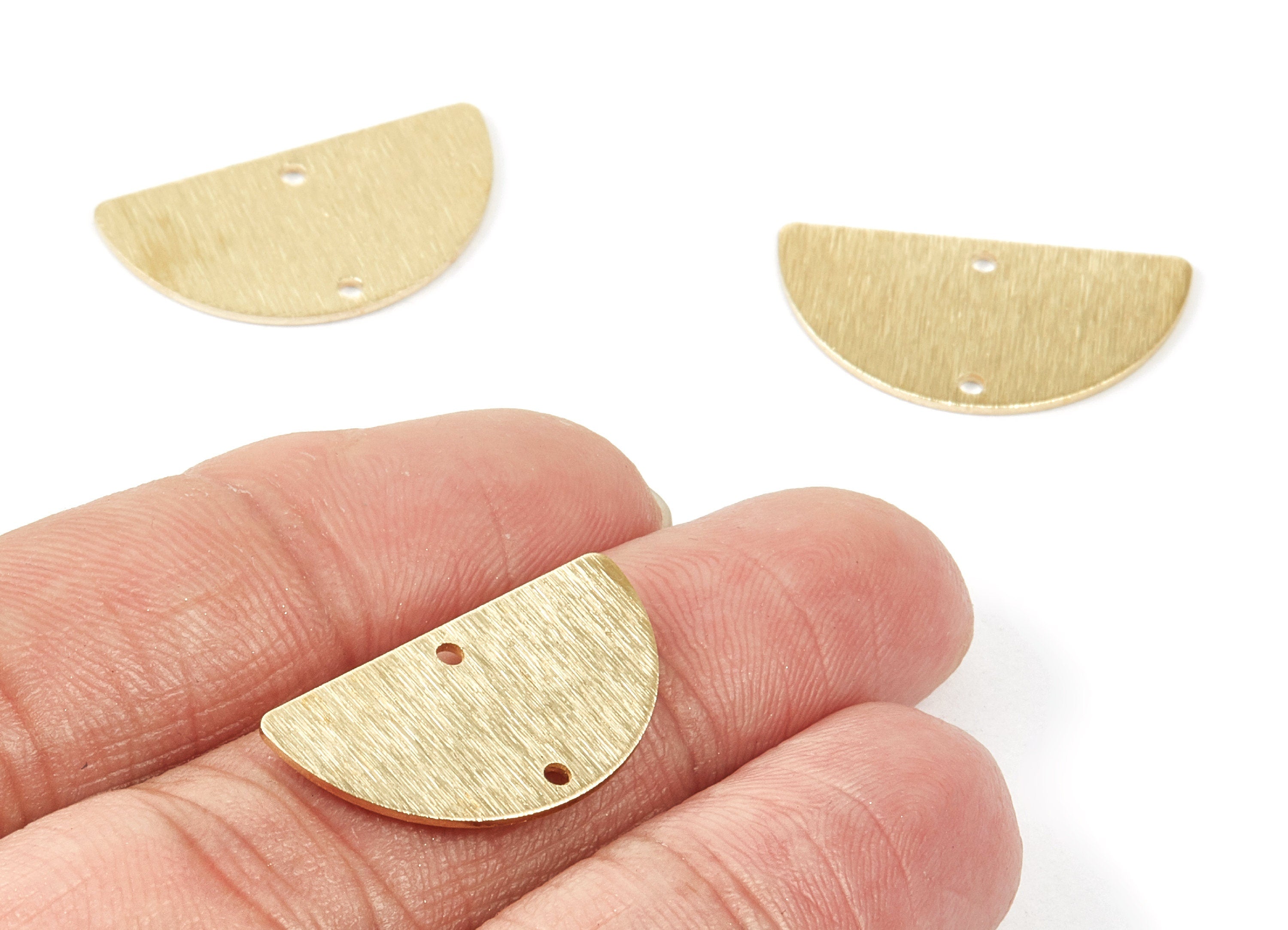 Brass Half Moon Textured Charms - Textured Half Moon Raw Brass Connector With 2 Holes - Jewellery Supplies - 24.5x13x0.83mm - PP1758 - DOMEDBAZAAR
