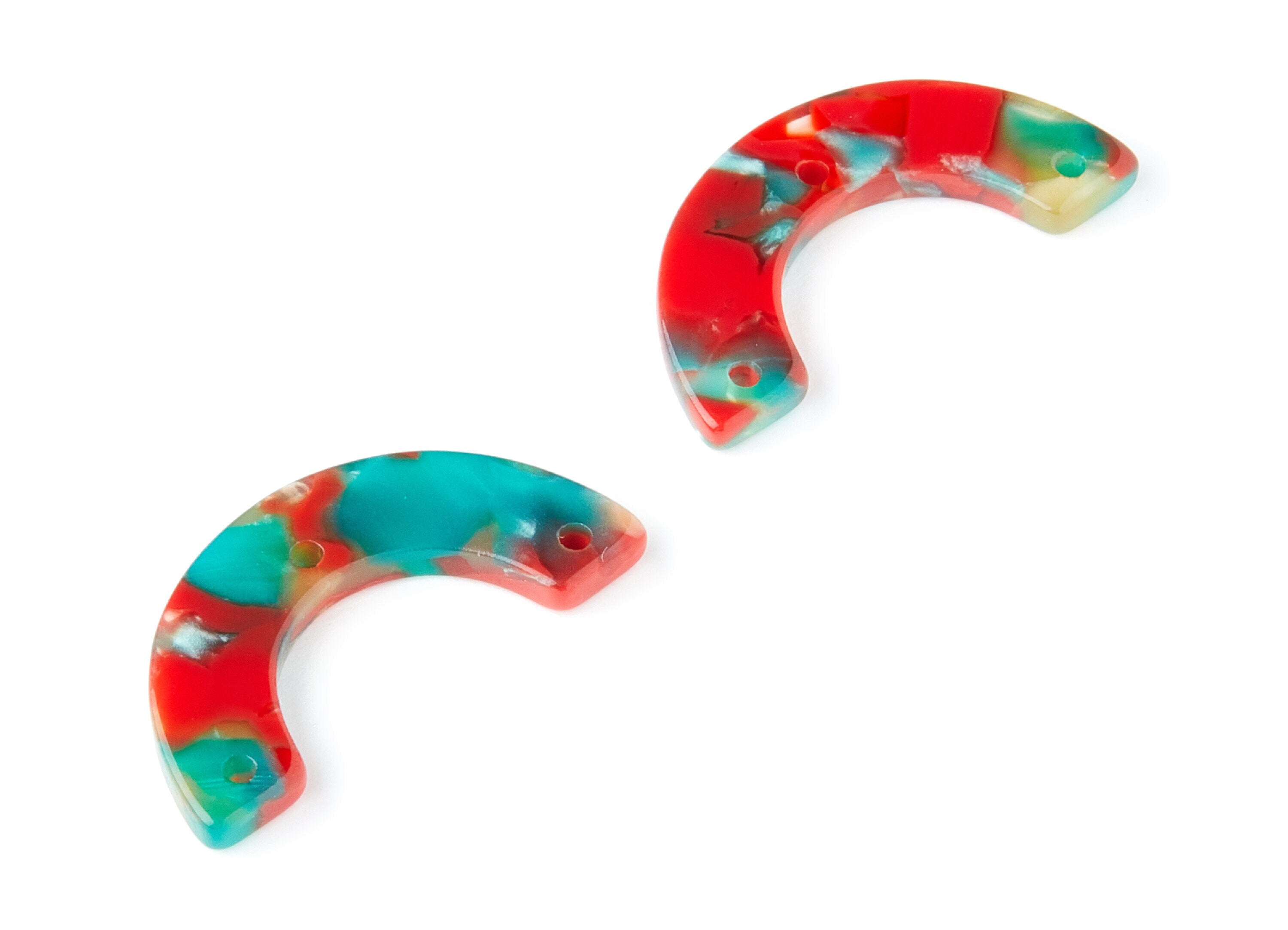 Acetate Acrylic Earring Charms - Tortoise Shell Earrings - U Shaped with 3 Holes - Color Code: A46 - 29.36x14.47x2.72mm - AC1355R - DOMEDBAZAAR