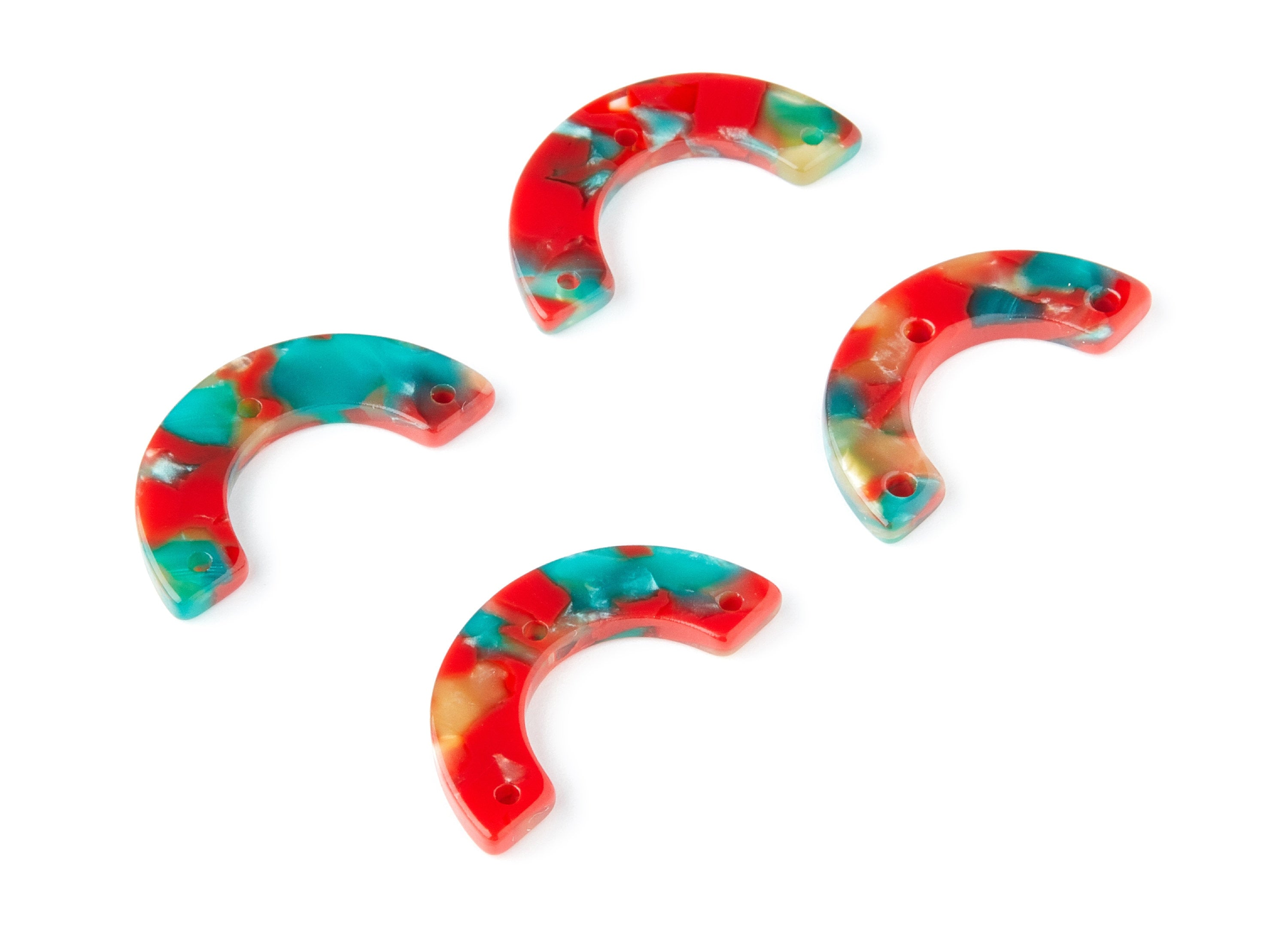 Acetate Acrylic Earring Charms - Tortoise Shell Earrings - U Shaped with 3 Holes - Color Code: A46 - 29.36x14.47x2.72mm - AC1355R - DOMEDBAZAAR