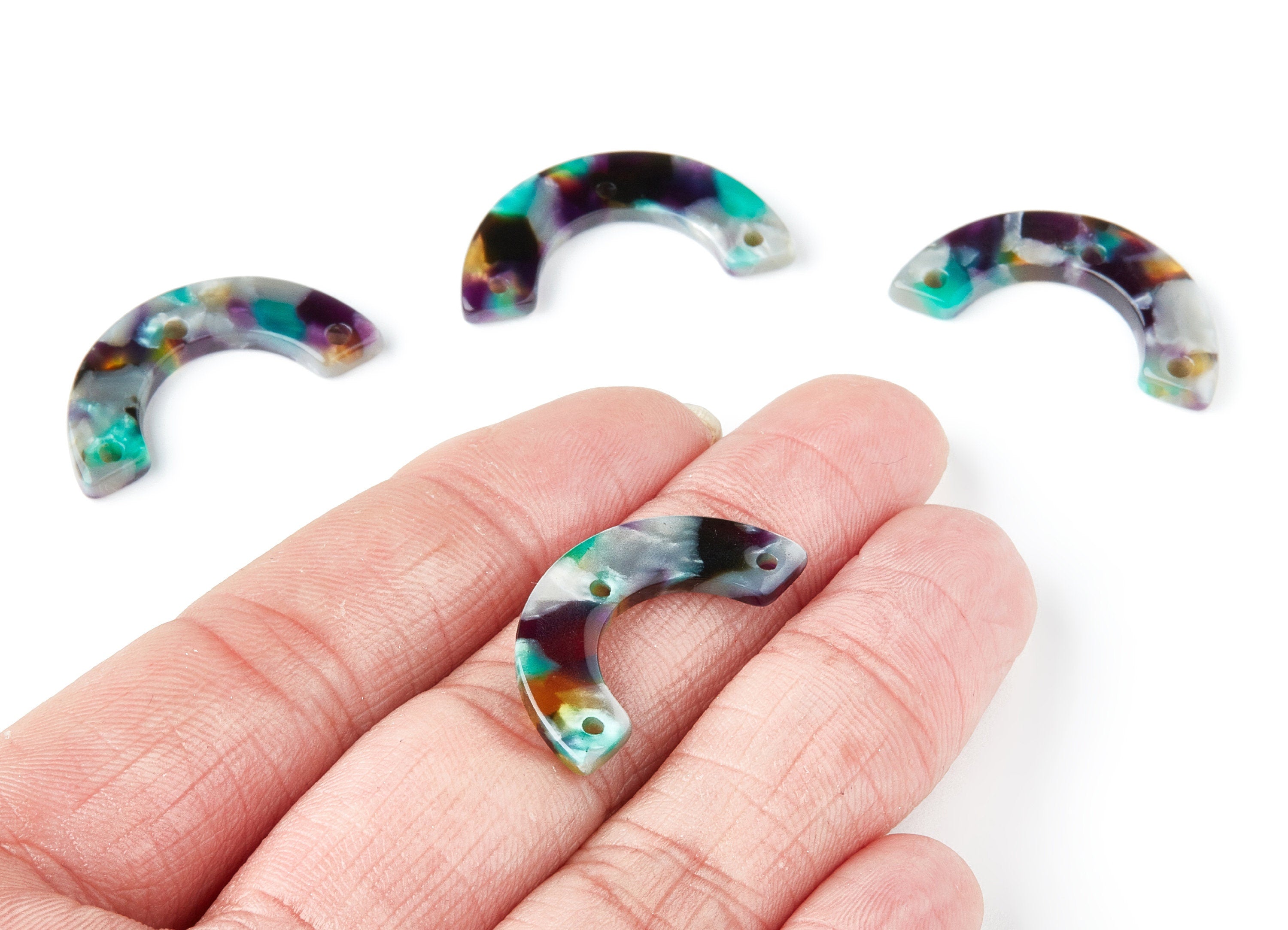 Acetate Acrylic Earring Charms - Tortoise Shell Earrings - U Shaped with 3 Holes - Color Code: A50 - 29.36x14.47x2.72mm - AC1355S - DOMEDBAZAAR