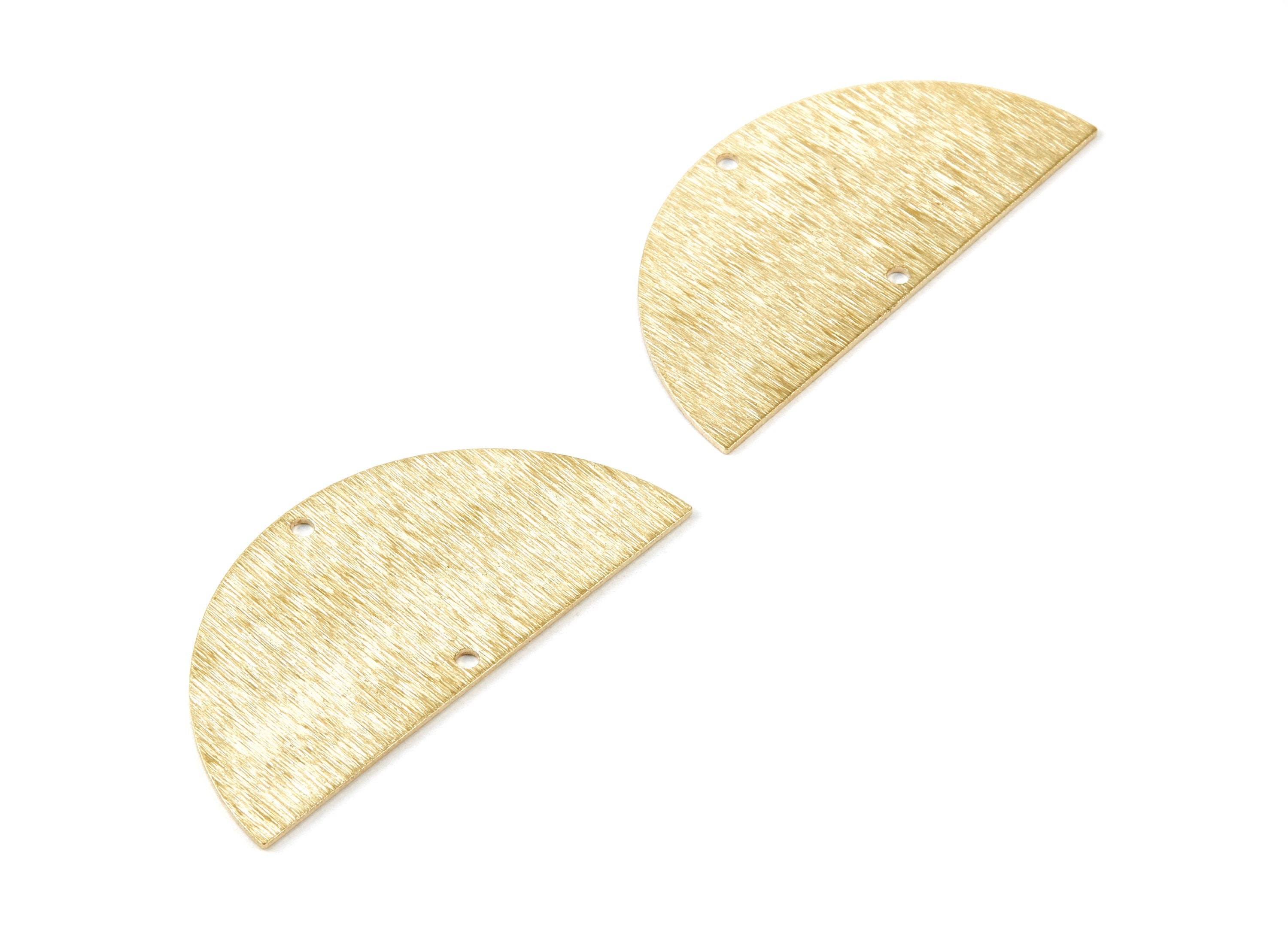 Brass Textured Half Round Charms - Textured Semicircle Shaped- Raw Brass Connector With 2 Holes - 50x24x0.84mm - PP1768 - DOMEDBAZAAR