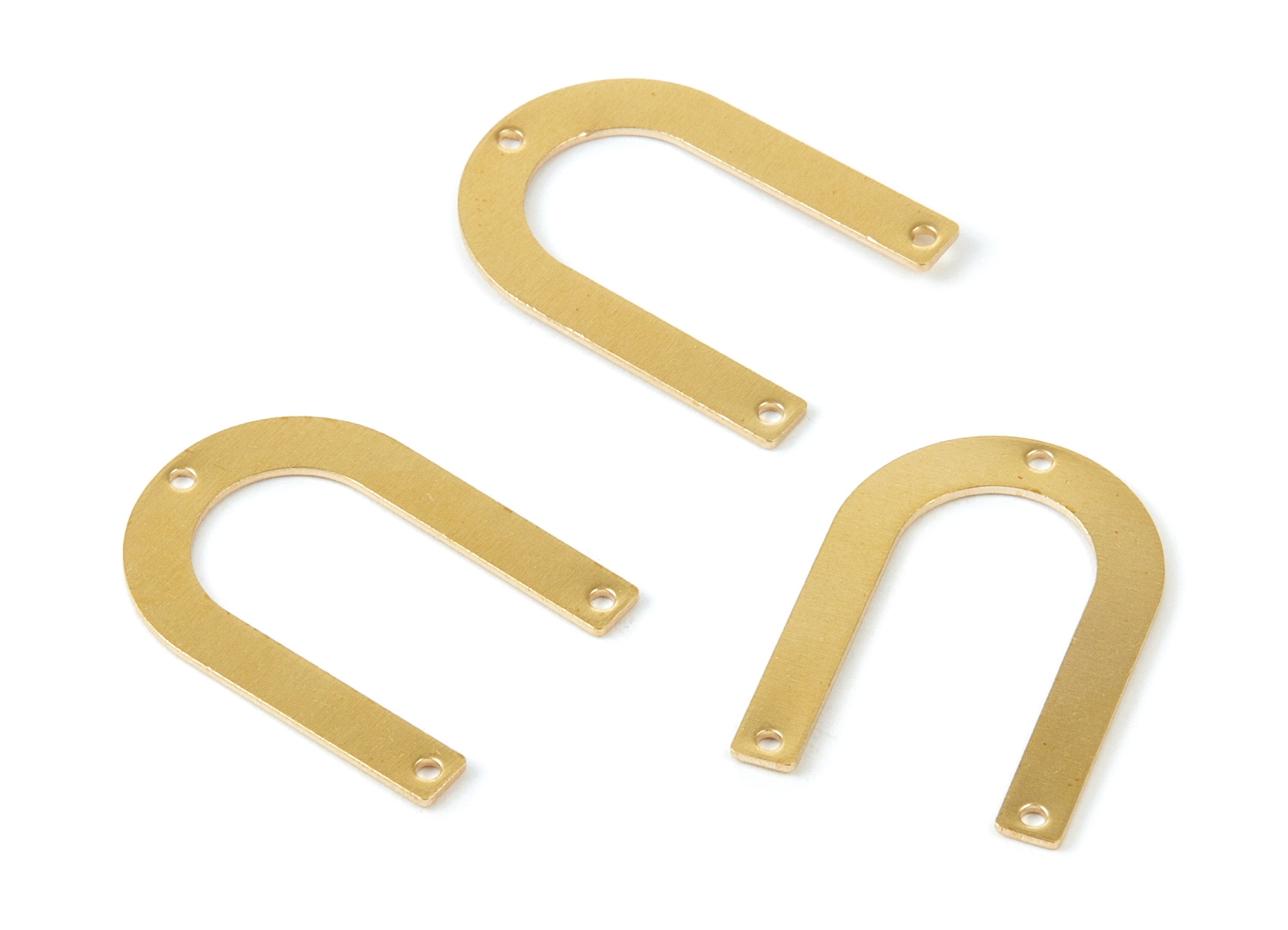 Brass U Charms - U Shaped Raw Brass Connectors With 3 Holes - Jewelry Supplies - 28x20x0,8mm - PP1908 - DOMEDBAZAAR