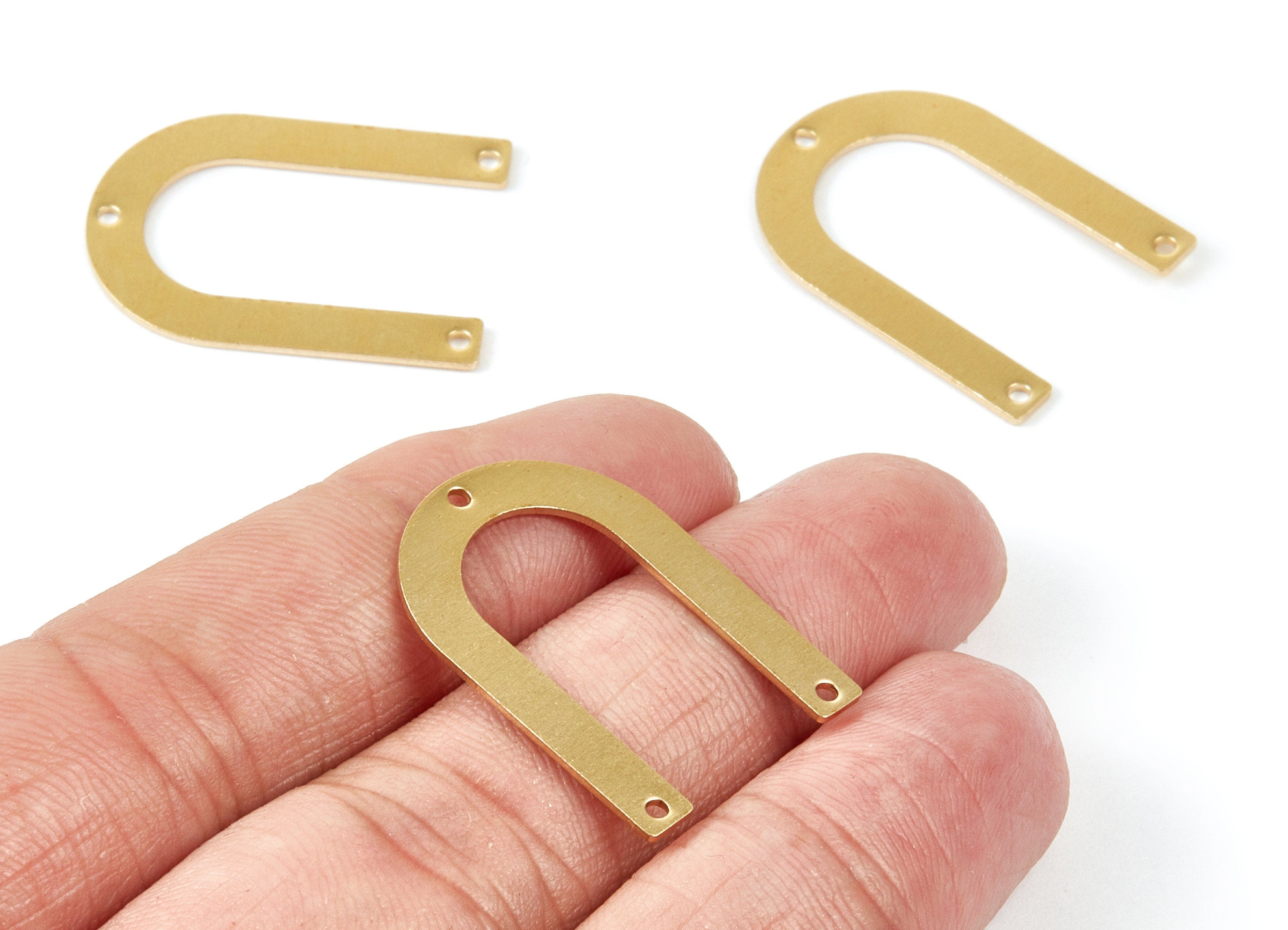 Brass U Charms - U Shaped Raw Brass Connectors With 3 Holes - Jewelry Supplies - 28x20x0,8mm - PP1908 - DOMEDBAZAAR