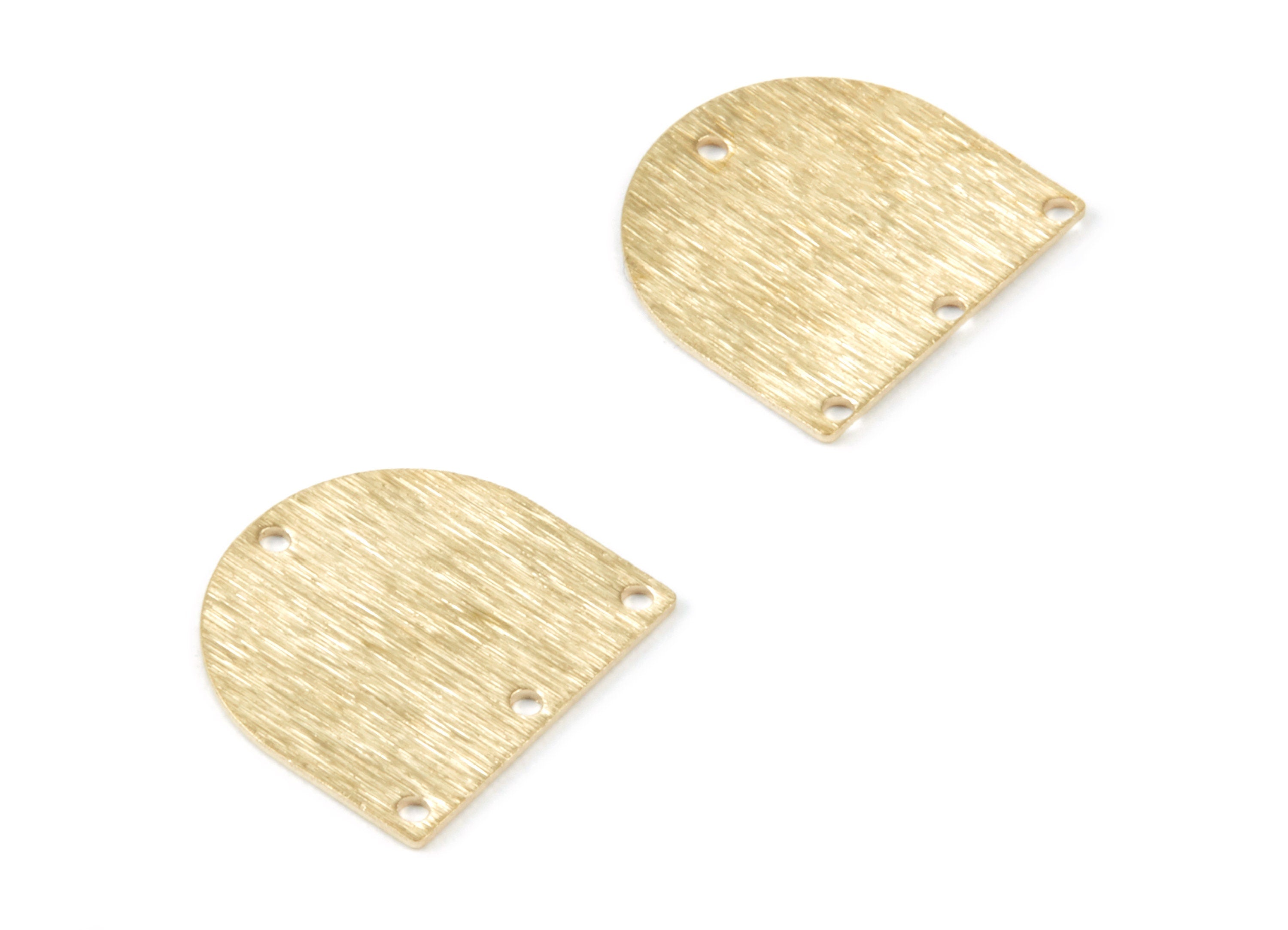 Brass Textured D Charms - Textured D Shaped Raw Brass Connector With 4 Holes - Jewelry Supplies - 16.9x16.15x0.65mm - PP1736 - DOMEDBAZAAR