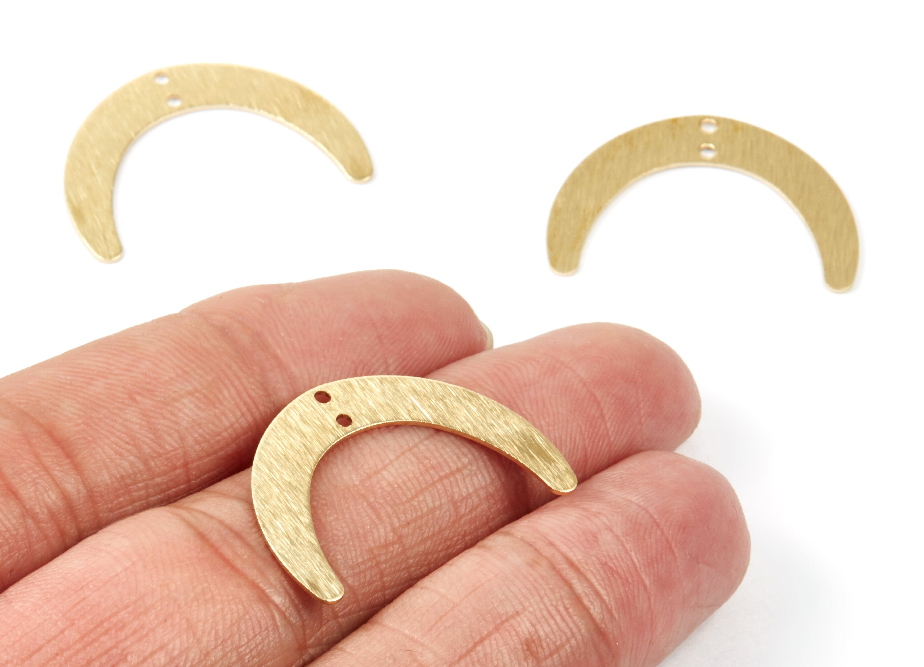 Brass Textured Moon Charms - Textured Moon Shaped Raw Brass Connectors With 2 Holes - Jewelry Supplies - 28.4x20x0.7mm - PP1760 - DOMEDBAZAAR