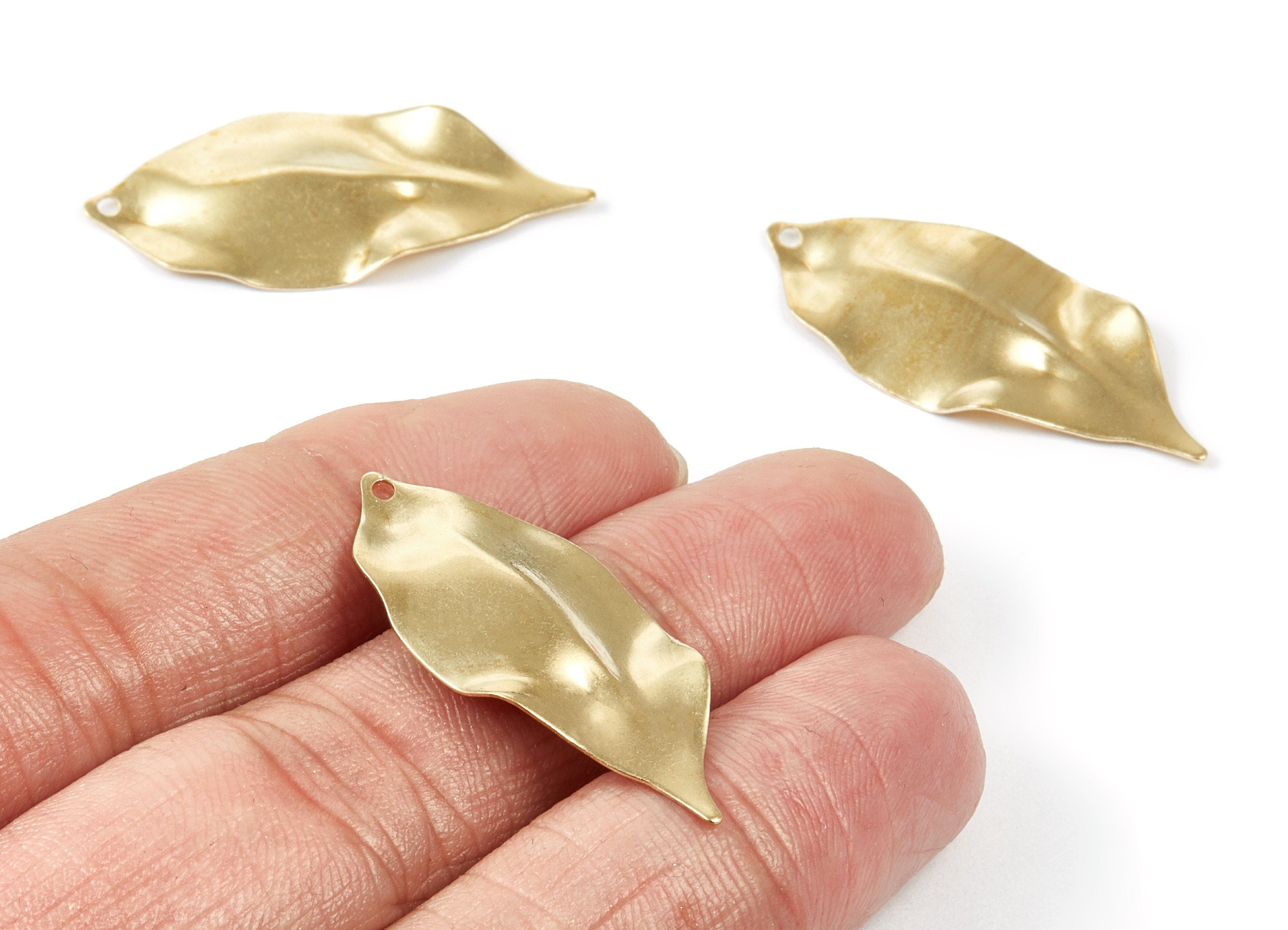 Brass Leaf Charms - Leaf Shaped Raw Brass Pendant - Earring Findings - Jewelry Supplies - 35.35x16x0.45mm - PP1856 - DOMEDBAZAAR