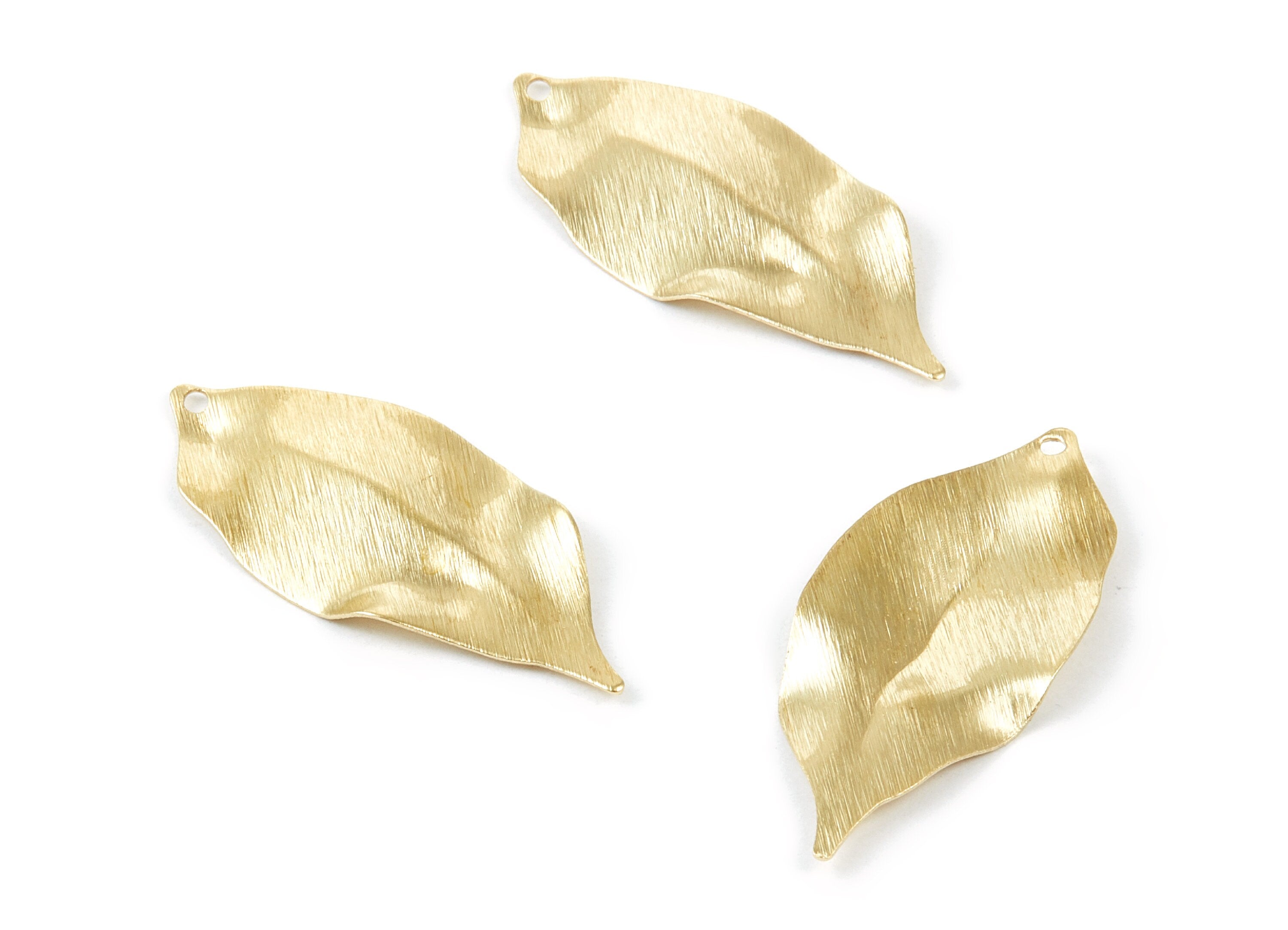 Brass Textured Leaf Charms - Textured Leaf Shaped Raw Brass Pendant - Earring Findings - Jewelry Supplies - 35.5x16x0.43mm - PP1857 - DOMEDBAZAAR