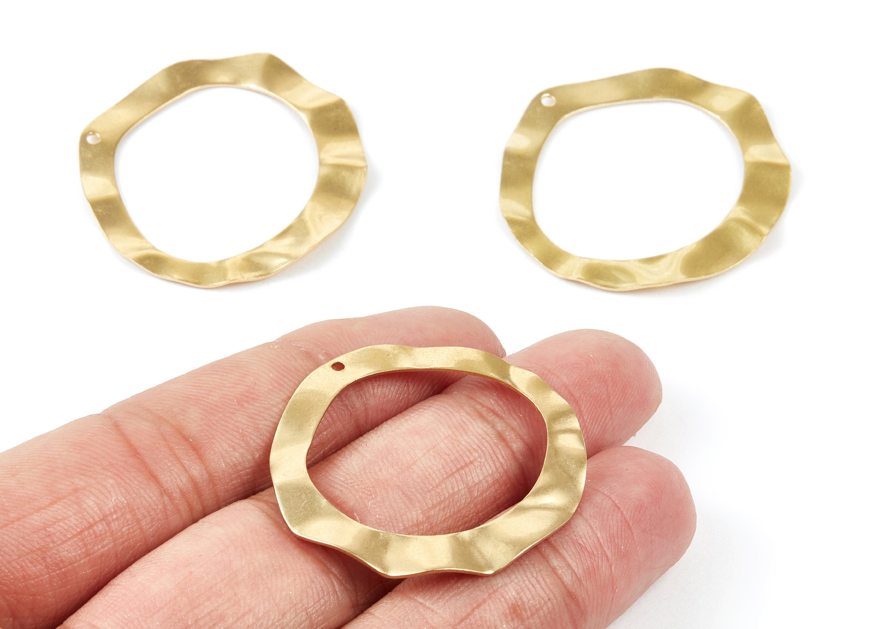 Brass Grooved Charms - Grooved Circle Raw Brass Pendant - Earring Findings - Jewelry Supplies - 37,18x35,31x0,66mm - PP2056 - DOMEDBAZAAR