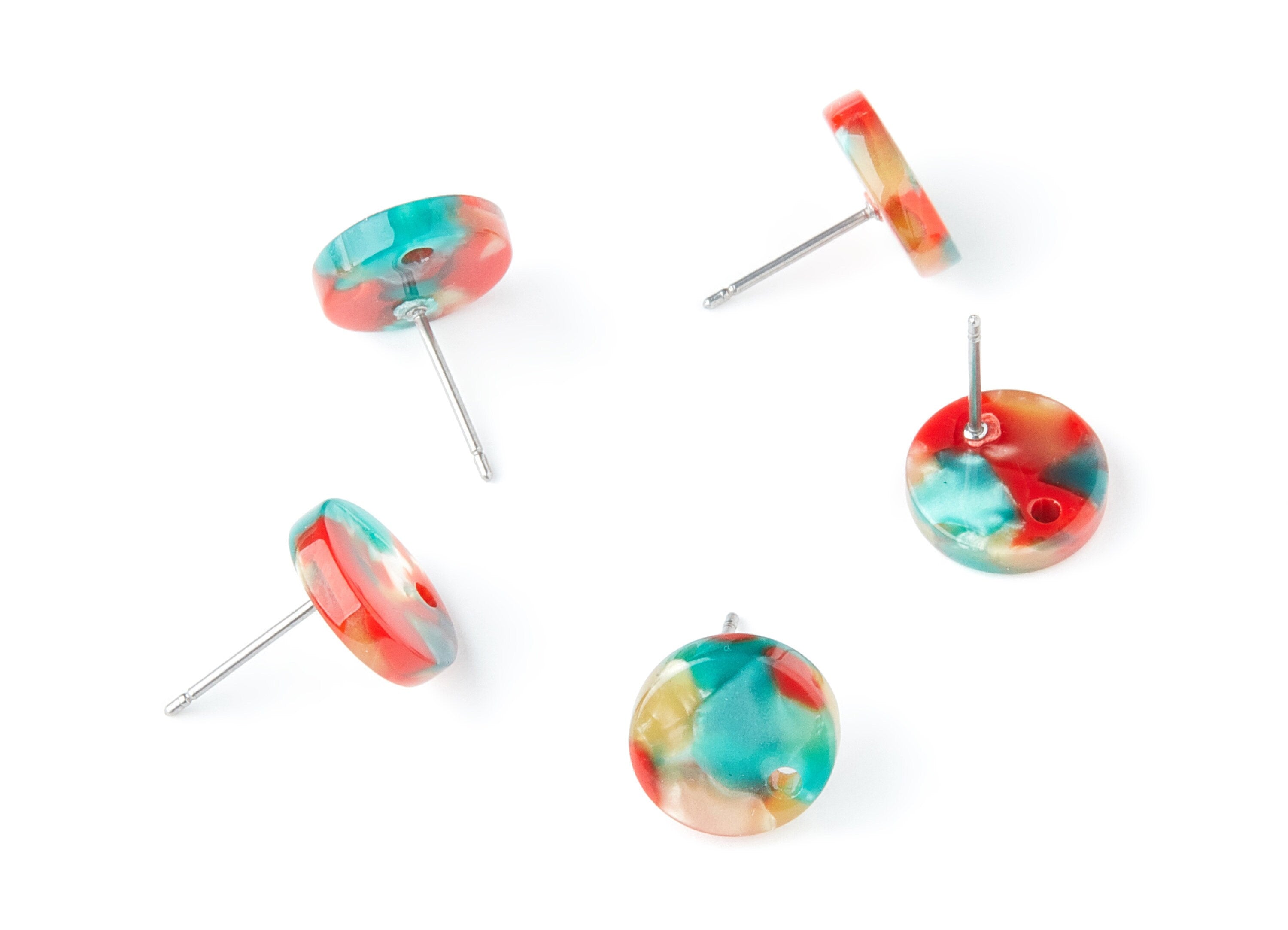 Acetate Round Earring Stud - Round Earring Post and Stud - Earring Findings - Color Code: A46 - 11.6x11.6x2.95mm - AC1139AC - DOMEDBAZAAR