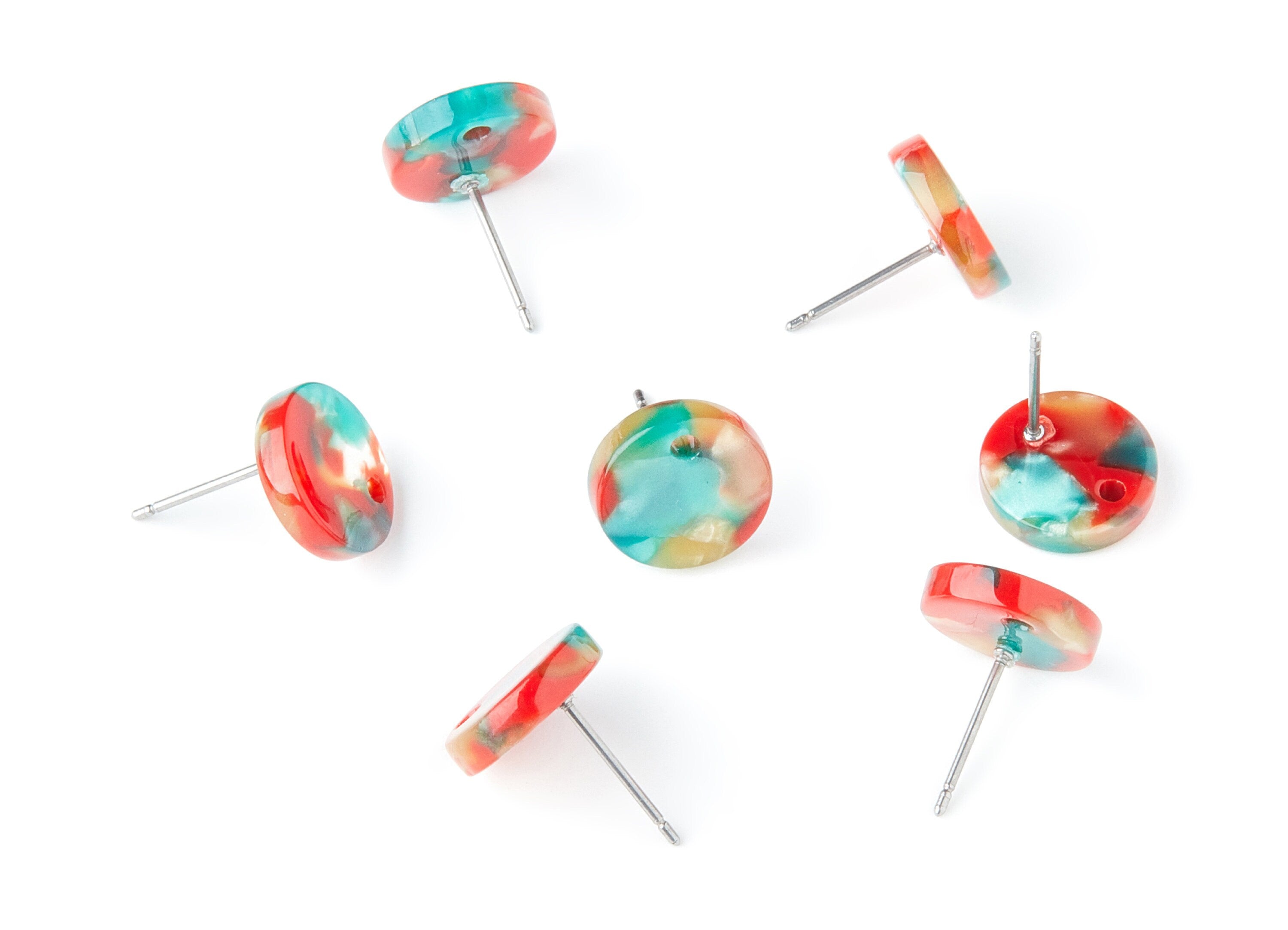 Acetate Round Earring Stud - Round Earring Post and Stud - Earring Findings - Color Code: A46 - 11.6x11.6x2.95mm - AC1139AC - DOMEDBAZAAR