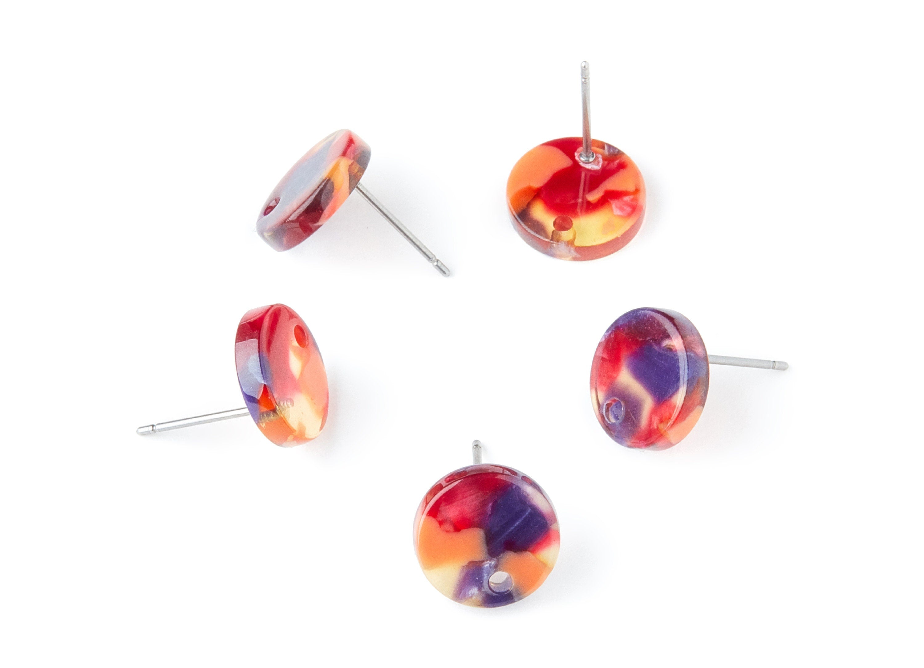 Acetate Round Earring Stud - Round Earring Post and Stud - Earring Findings - Color Code: A44 - 11.6x11.6x2.95mm - AC1139L - DOMEDBAZAAR
