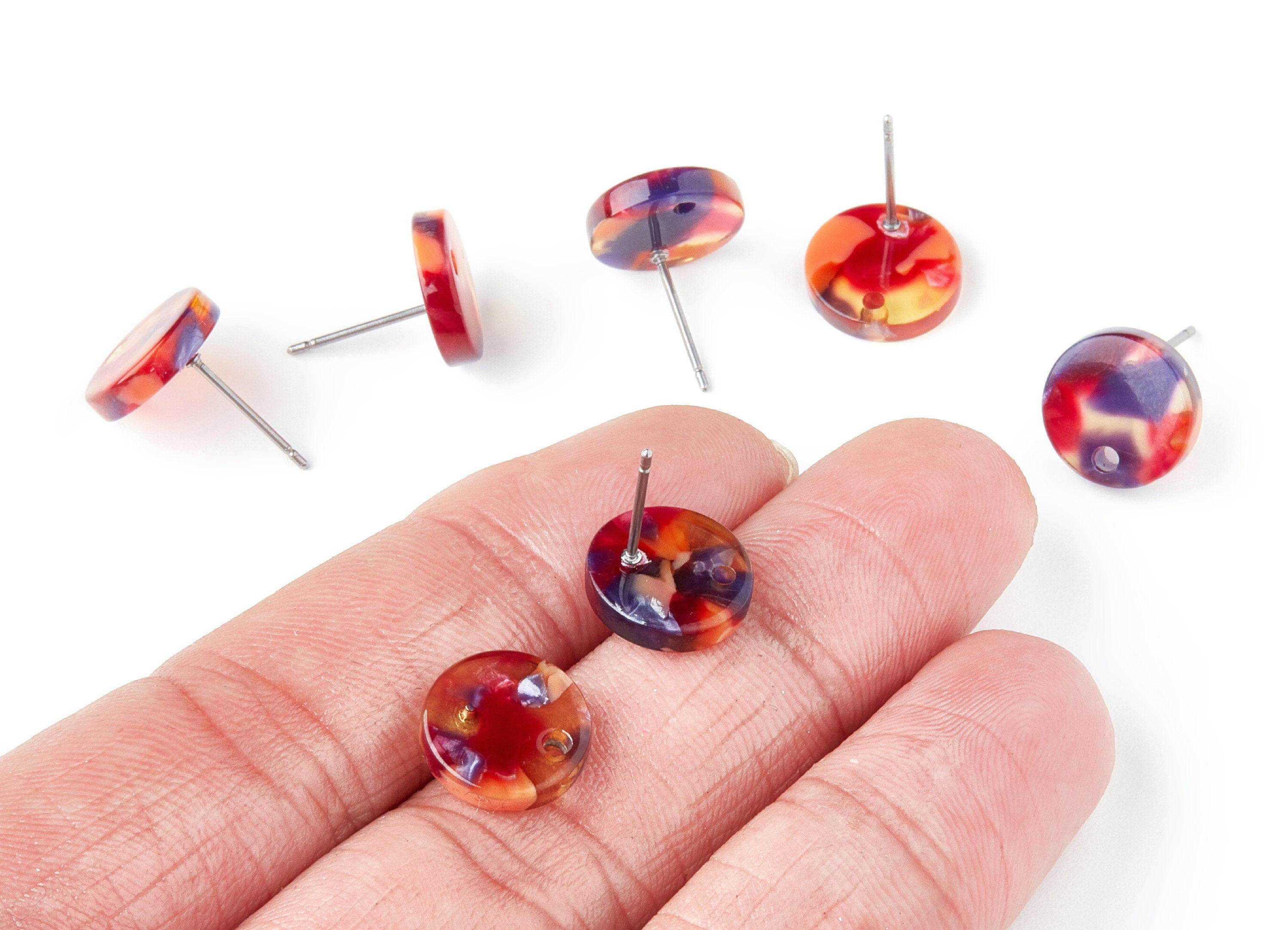 Acetate Round Earring Stud - Round Earring Post and Stud - Earring Findings - Color Code: A44 - 11.6x11.6x2.95mm - AC1139L - DOMEDBAZAAR