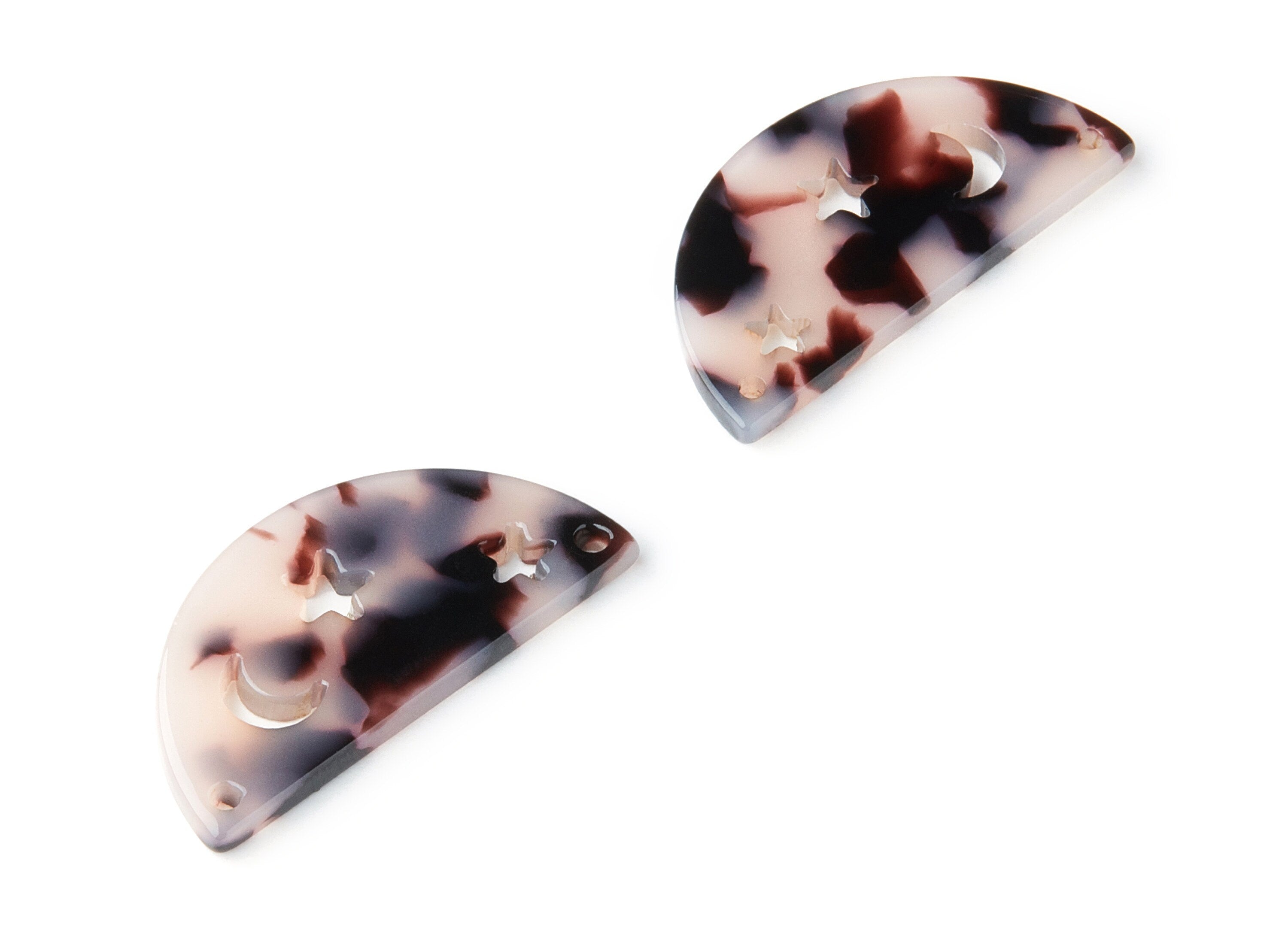 Acetate Acrylic Charms - Blonde Tortoise Shell Earrings - D Shaped Connector - 2 Holes - Color Code:A06 - 34.72x17.28x2.48mm - AC1332A - DOMEDBAZAAR