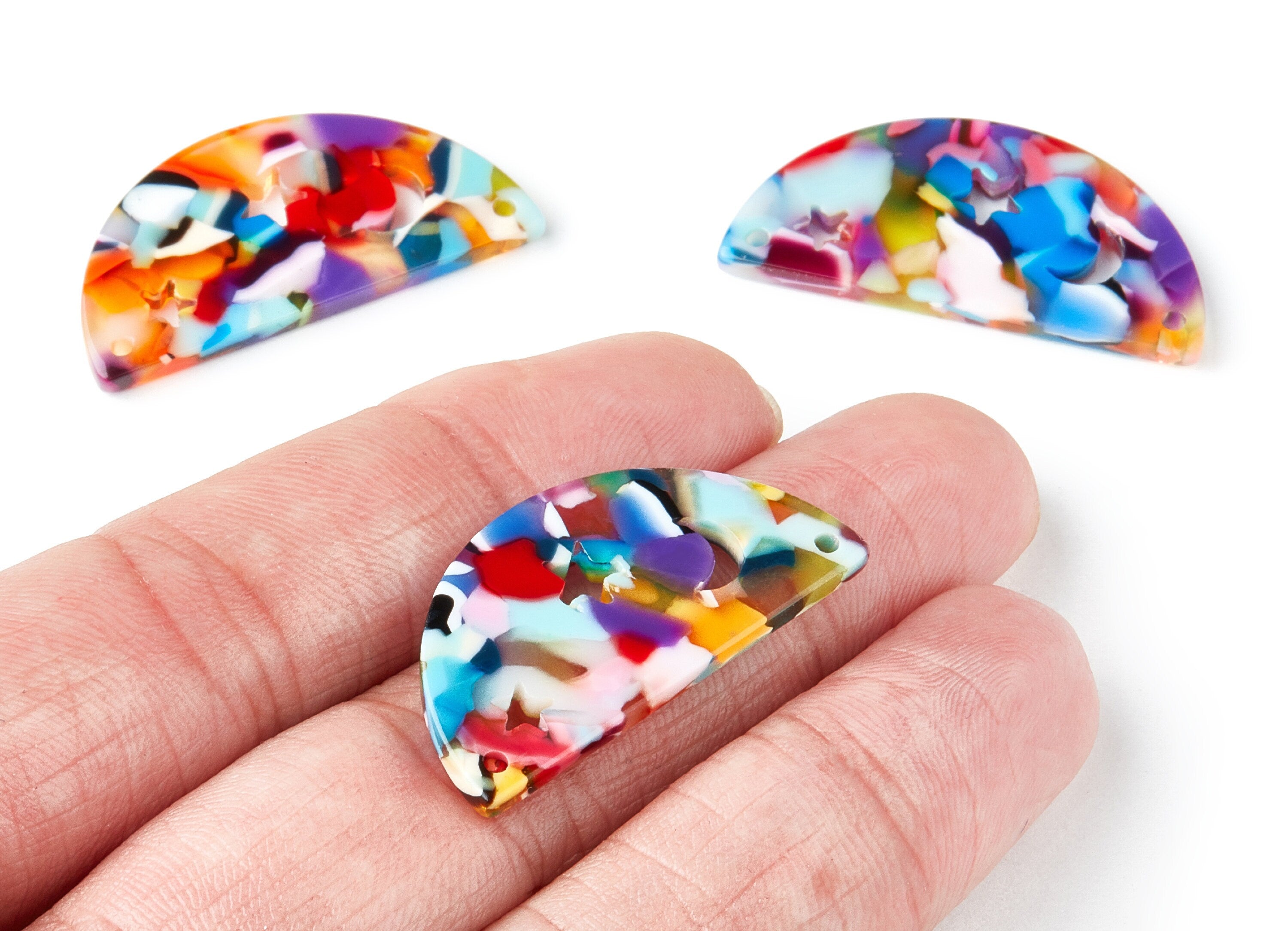 Acetate D Earring Charms - D Connectors - 2 Holes - Earring Findings - Jewelry Supplies - Color Code:A21 - 34.72x17.28x2.48mm - AC1332F - DOMEDBAZAAR