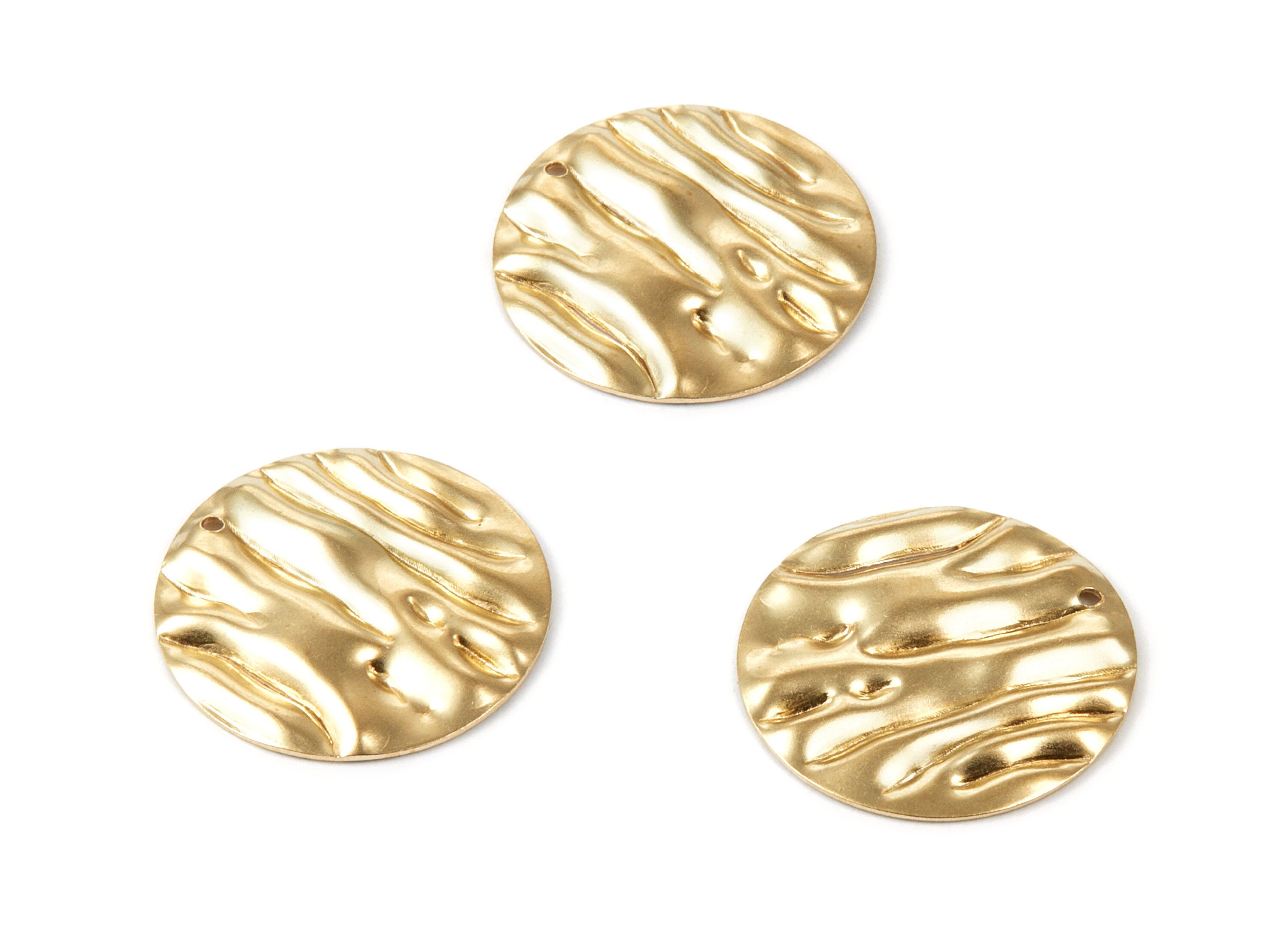 Brass Wavy Disc Charms - Wavy Disc Raw Brass Pendants - Earring Findings - Jewelry Supplies - 25x25x1,37mm - PP2094 - DOMEDBAZAAR