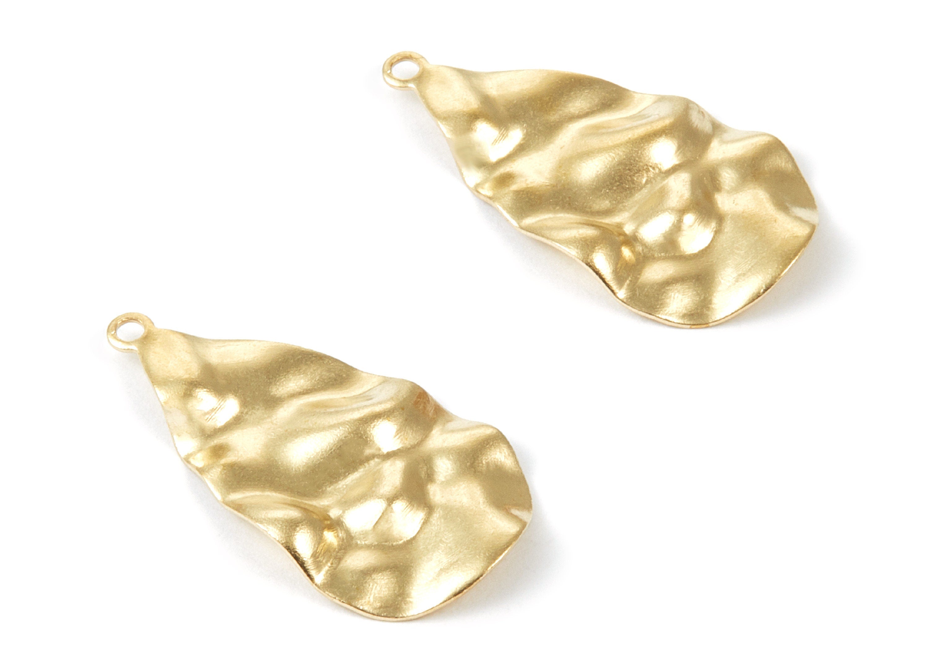 Brass Drop Charms - Raw Brass Drop Wavy Pendants - Earring Findings - Jewelry Supplies - 31,1x16,5x2,14mm - PP2096 - DOMEDBAZAAR