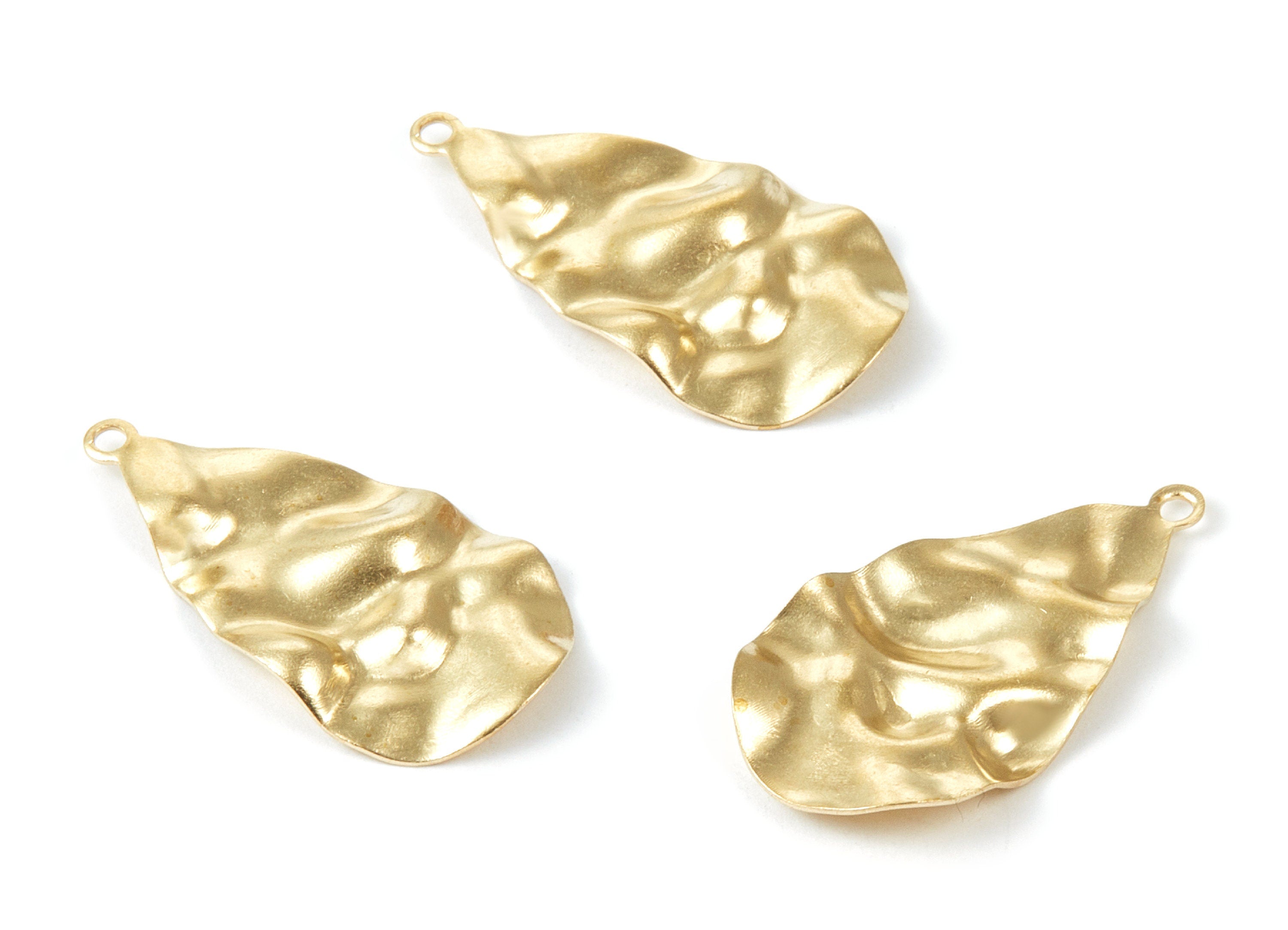 Brass Drop Charms - Raw Brass Drop Wavy Pendants - Earring Findings - Jewelry Supplies - 31,1x16,5x2,14mm - PP2096 - DOMEDBAZAAR