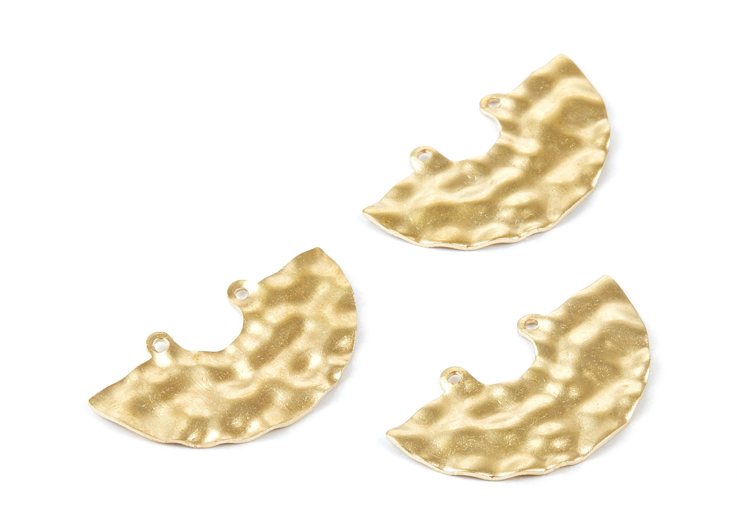 Brass Half Round Charms - Wavy Half Round Raw Brass Connector with 2 Holes - Jewelry Supplies - 35,1x19,88x1,64mm - PP1751 - DOMEDBAZAAR