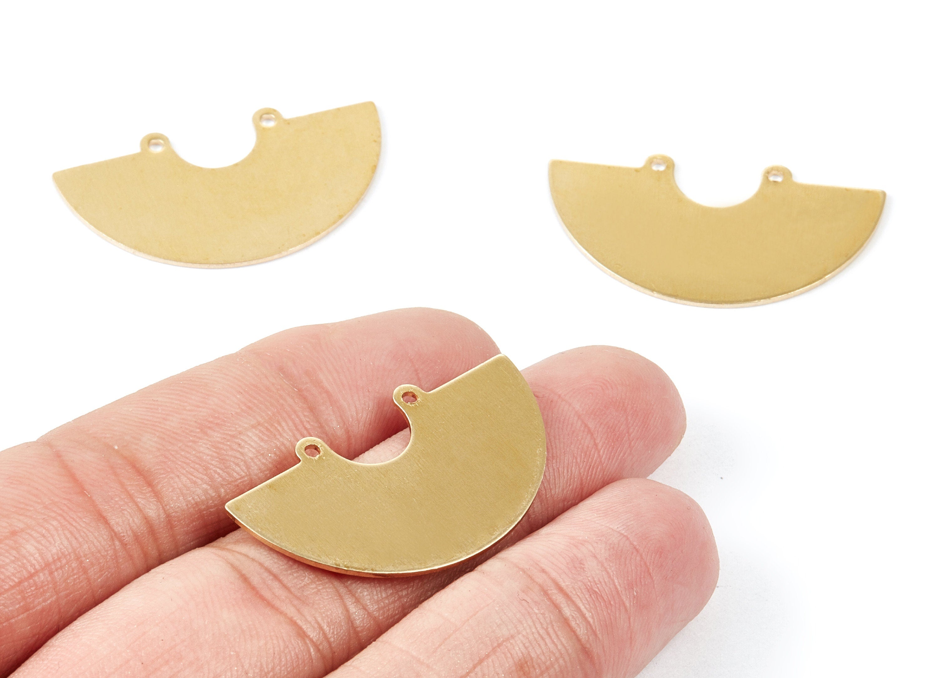 Personalized stamping blank - Brass Half Round Charms - Half Round Shaped Raw Brass Connector with 2 Holes  - 35,1x19,79x0,8mm - PP1752 - DOMEDBAZAAR