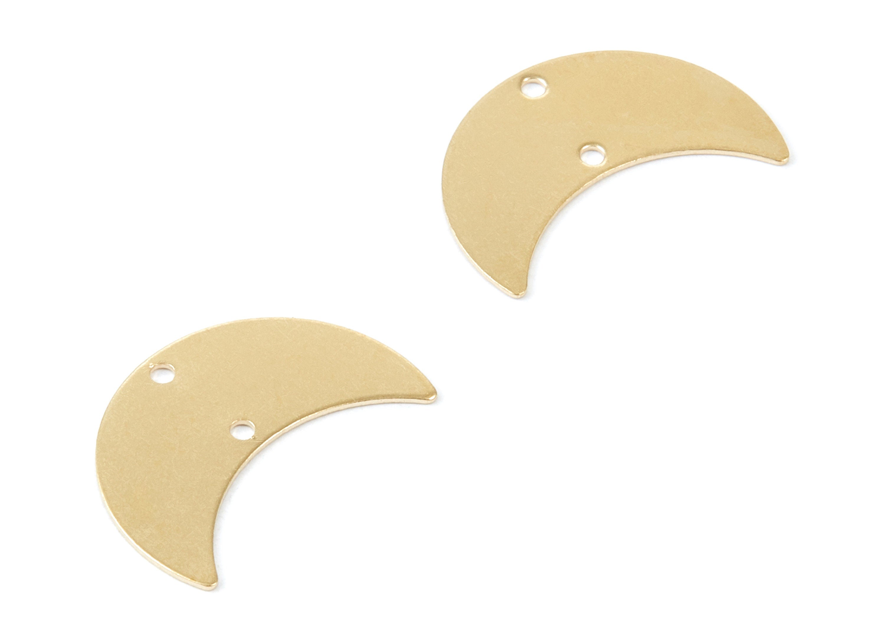 Personalized stamping blank - Brass Moon Charms - Moon Shaped Raw Brass Connectors With 2 Holes - Jewellery Supplies - 22x15x0,5mm - PP1972 - DOMEDBAZAAR