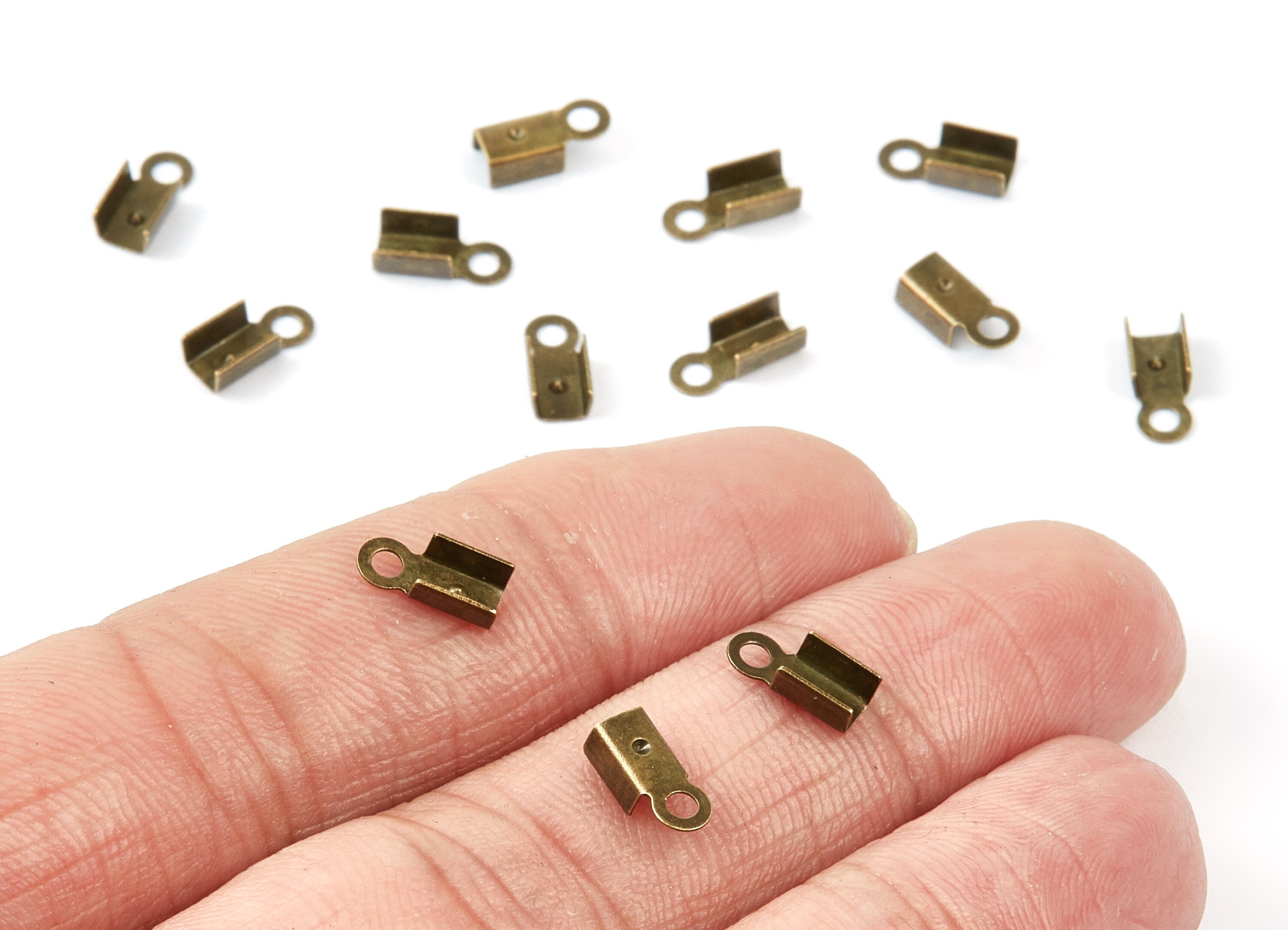 Brass Cord End Clasp - 100Pcs - Antique Bronze Tone Plated Brass Cord End Clasp - Jewelry Supplies - 8.7x3.85x0.36mm - PP1724AB - DOMEDBAZAAR