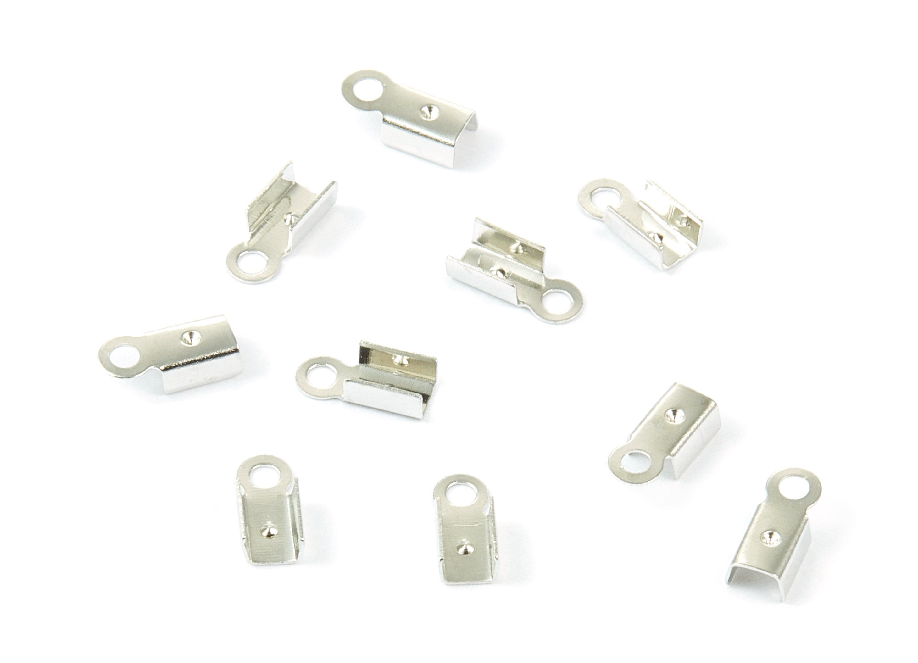 Brass Cord End Clasp - 100Pcs - Silver Tone Plated Plated Brass Cord End Clasp - Jewelry Supplies - 8.7x3.85x0.36mm - PP1724S - DOMEDBAZAAR