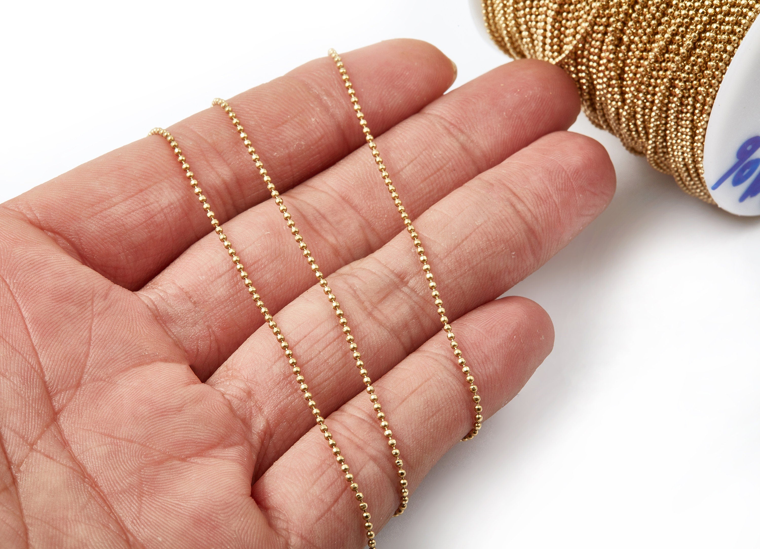 Faceted Tiny Ball Chain -Raw Brass Chain - Raw Brass - 0.05&quot; - for Necklace Bracelet Earing Jewellery Making - CC1045RBF - DOMEDBAZAAR