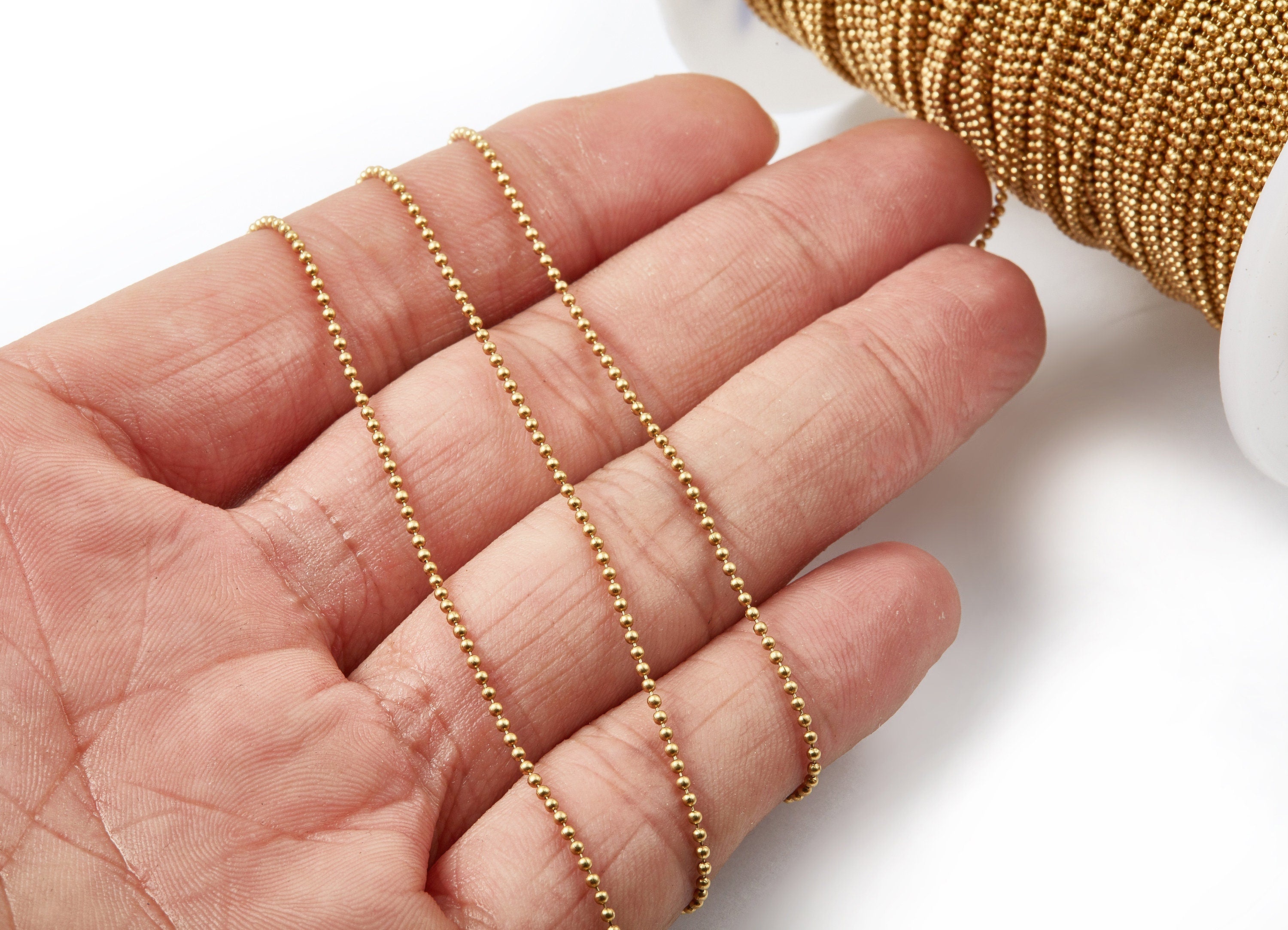 Tiny Ball Chain -Raw Brass Chain - Raw Brass - 0.045&quot; - for Necklace Bracelet Earing Jewellery Making - CC1045RB - DOMEDBAZAAR