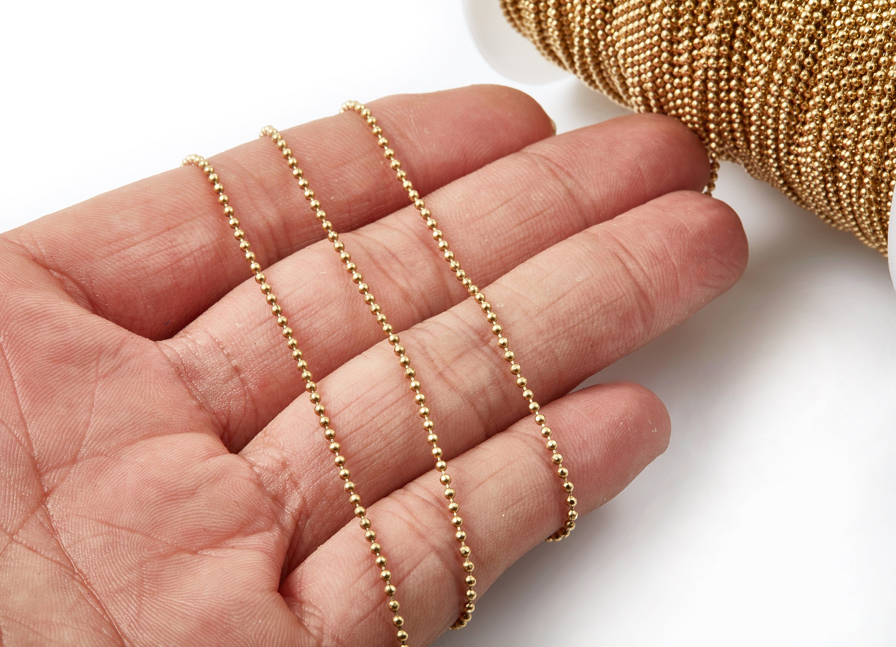 Tiny Ball Chain -Raw Brass Chain - Raw Brass - 0.06&quot; x 0.06&quot; - for Necklace Bracelet Earing Jewellery Making - CC1059RB - DOMEDBAZAAR