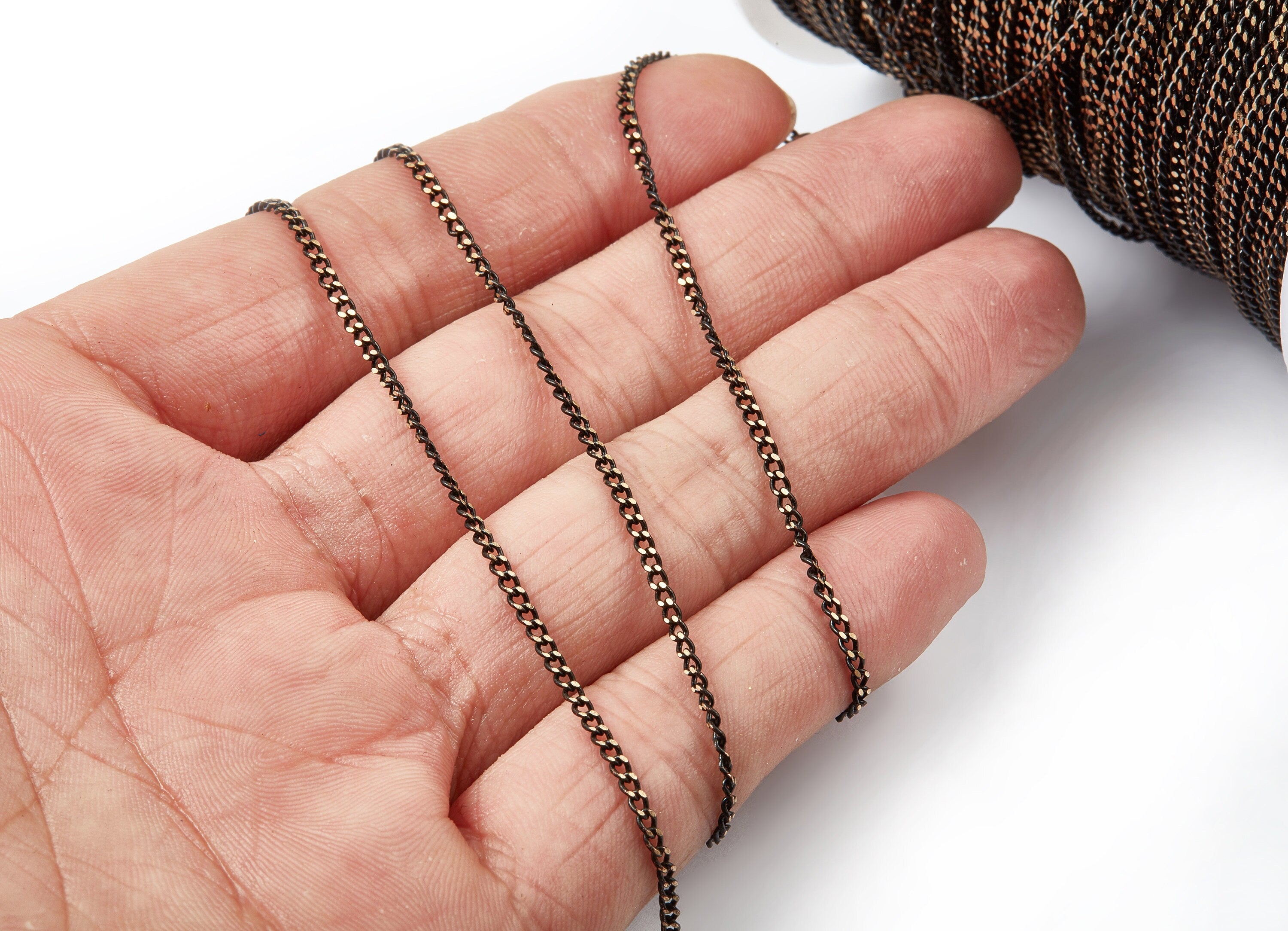 Faceted Soldered Tiny Curb Chain - Brass Chain - Antique Brass Faceted - Black Solder Chain - 0.07&quot; x 0.04&quot; x 0.02&quot; -  CC1070 - DOMEDBAZAAR