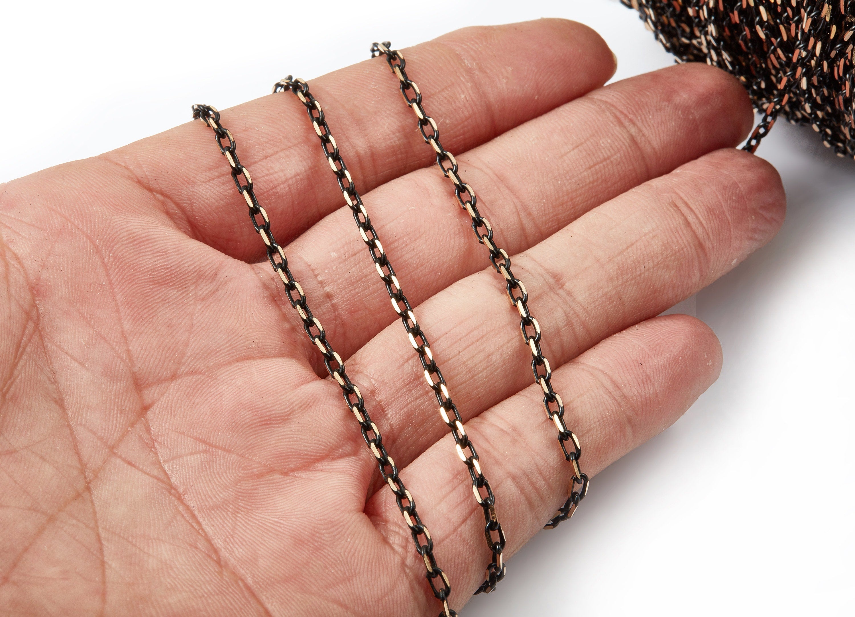 Raw Brass Mesh Chain - Brass Chain - Antique Brass Faceted - Black Solder Tiny Chain - 0.17&quot; x 0.10&quot; x 0.03&quot; -  CC1086 - DOMEDBAZAAR