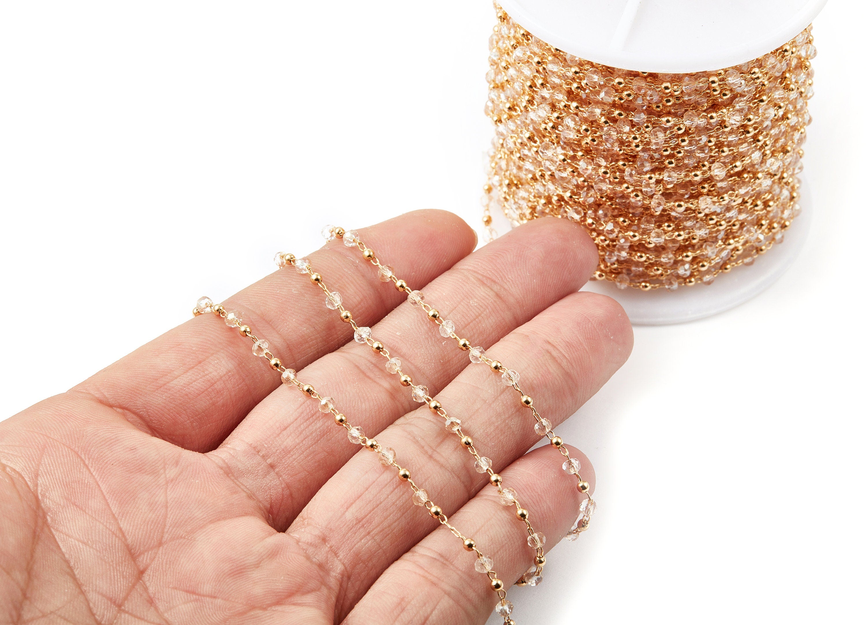 Bead Chain - Ball Satellite Soldered Chain - Brass Cable Chain - 18K Real Gold Plated - Miyuki Bead Chain - 0.12&quot; x 0.08&quot; x 0.01&quot; - RGP1024C - DOMEDBAZAAR