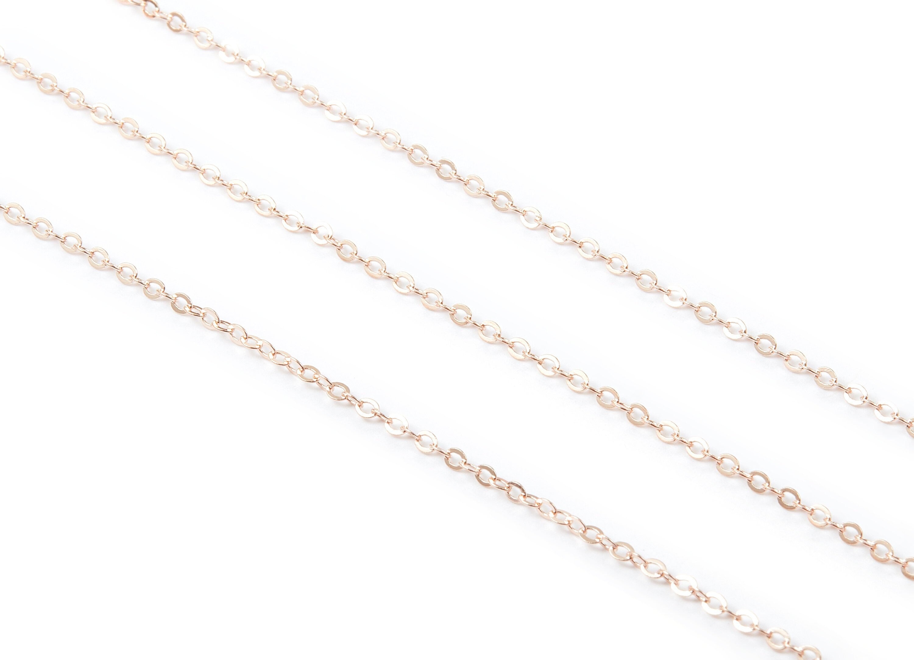 Flat Soldered Cable Chain - Brass Chain - 18k Real Gold Plated Rose Gold Color - Soldered Link Chain - 0.09&quot; x 0.07&quot; x 0.01&quot; - RGP1026 - DOMEDBAZAAR