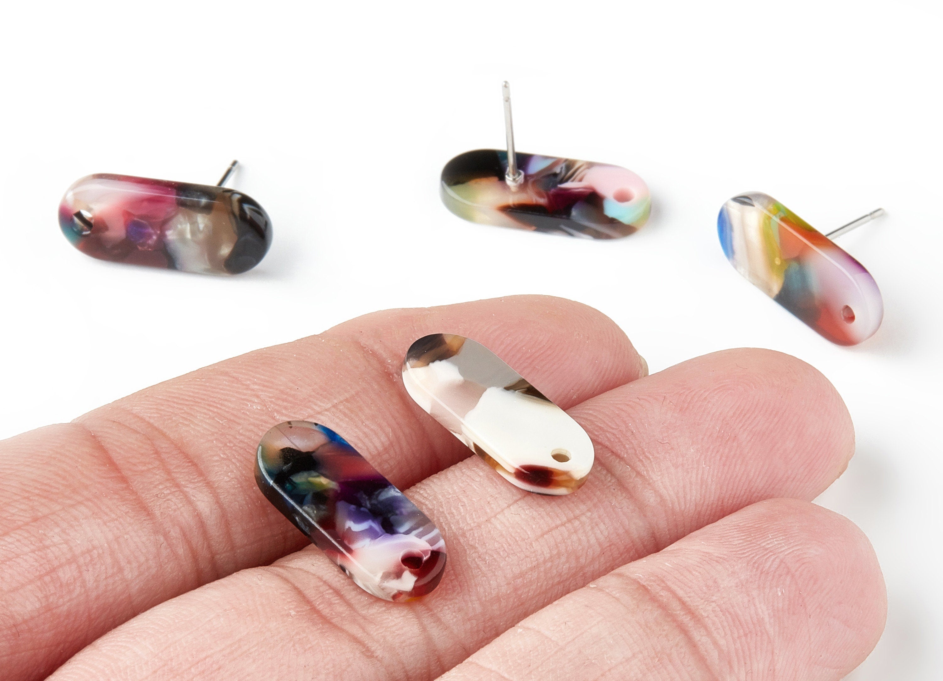 Acetate Oval Earring Stud - Acrylic Oval Earring Post - Earring Post - Jewelry Supplies - Color Code: A60 - 18.78x7.85x2.7mm - AC1276CC - DOMEDBAZAAR